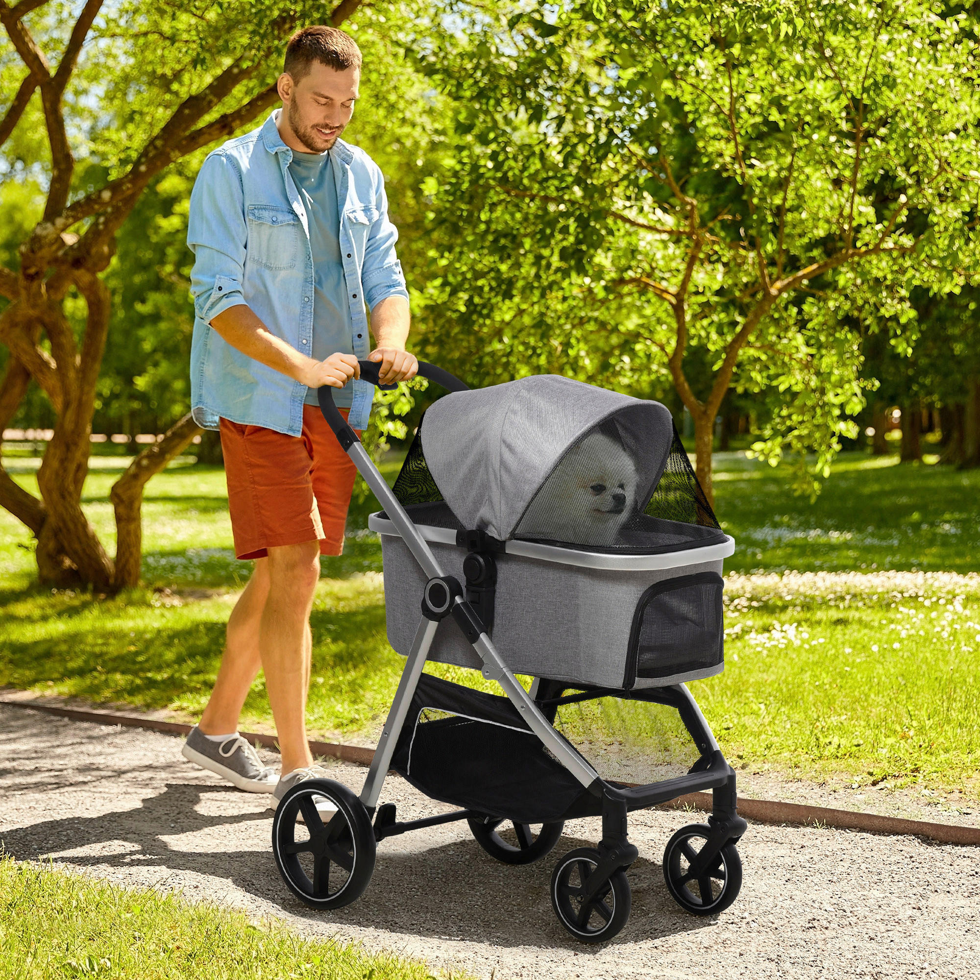 PawHut Hunde-Zubehör hellgrau Edelstahl B/H/L: ca. 58x83x102 cm Hundewagen - hellgrau (102,00/58,00/83,00cm) - PawHut