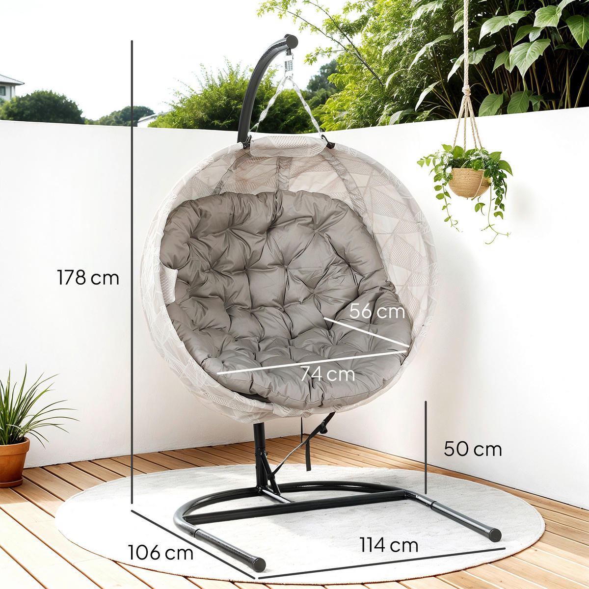 Outsunny Hängesessel sand Stahl B/H/L: ca. 106x178x114 cm Hängesessel - sand (114,00/106,00/178,00cm) - Outsunny