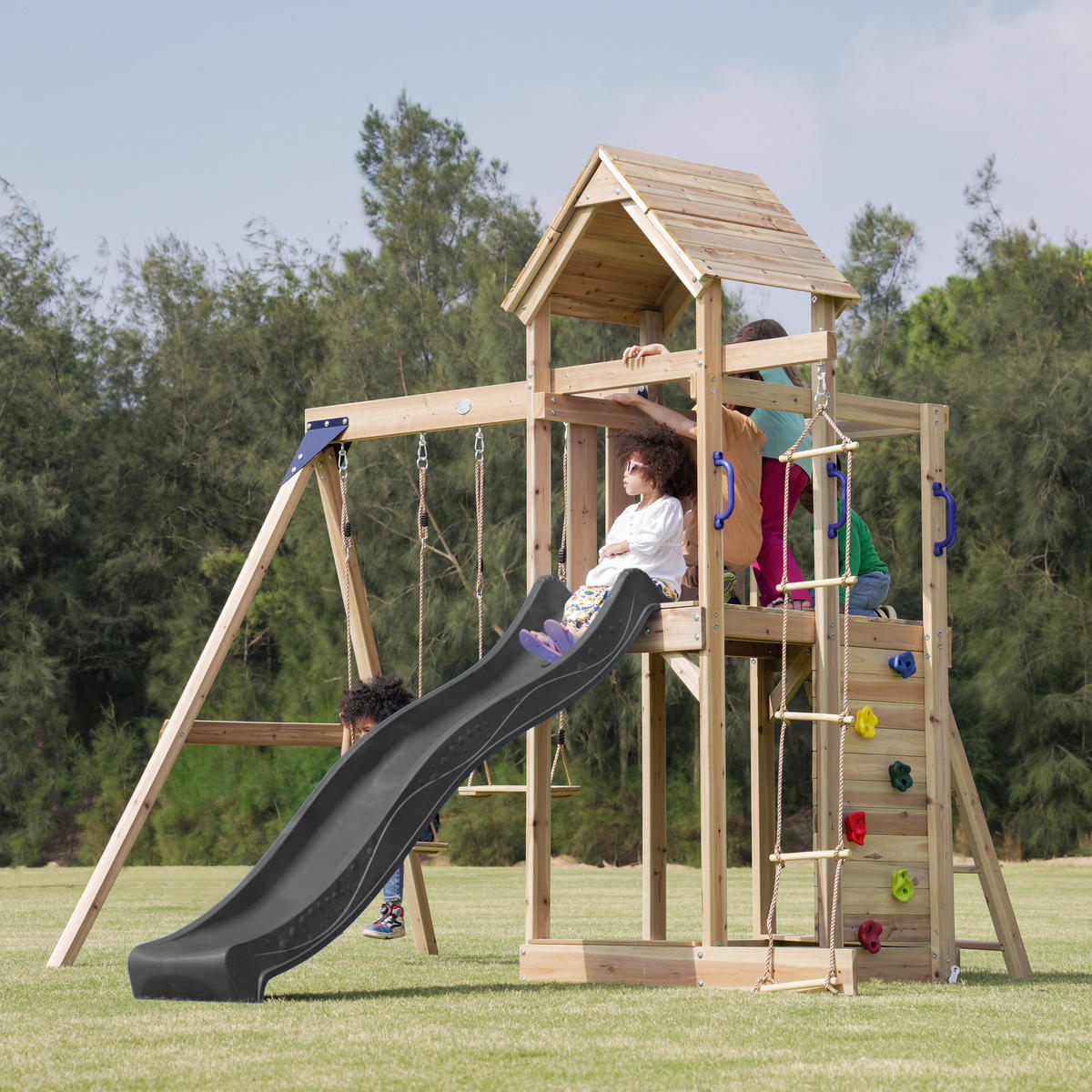 AXI Spielturm Moos braun B/H/L: ca. 342x267x375 cm Moos - braun/grau (375,00/342,00/267,00cm) - AXI