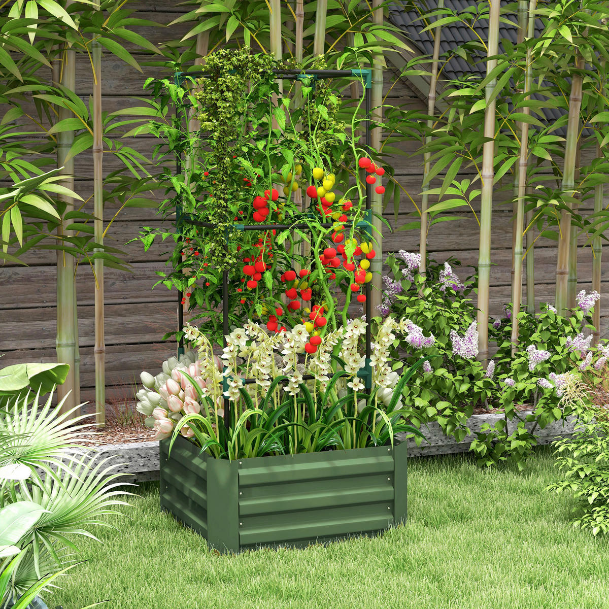 Outsunny Hochbeet grün Edelstahl B/H/L: ca. 61x61x140 cm Hochbeet - grün (140,00/61,00/61,00cm) - Outsunny