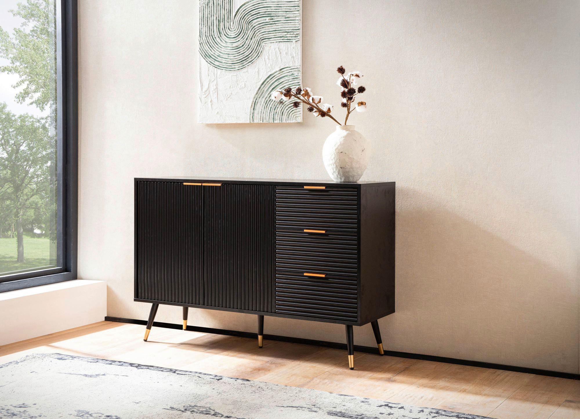 Sideboard schwarz B/H/T: ca. 120x80x40 cm Sideboard - schwarz (120,00/80,00/40,00cm) - Wohnling