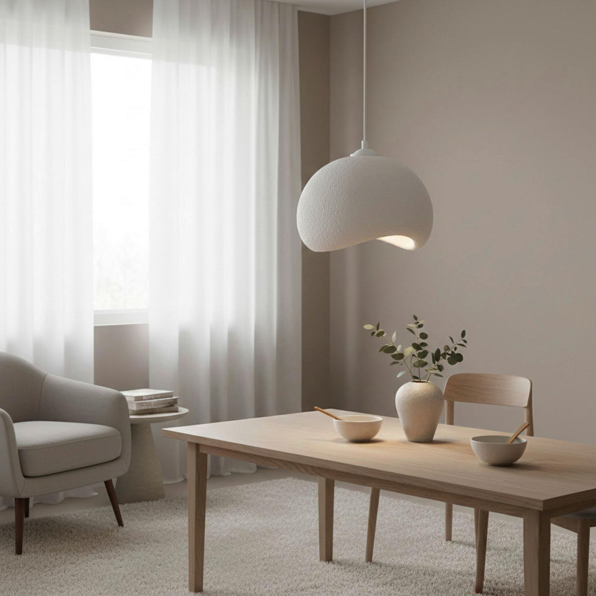 Opviq Pendelleuchte weiß Metall Polyester-Mischgewebe B/H/L: ca. 29x120x34 cm E27 1 Brennstellen Yontu - 15850 - weiß (34,00/29,00/120,00cm) - Opviq