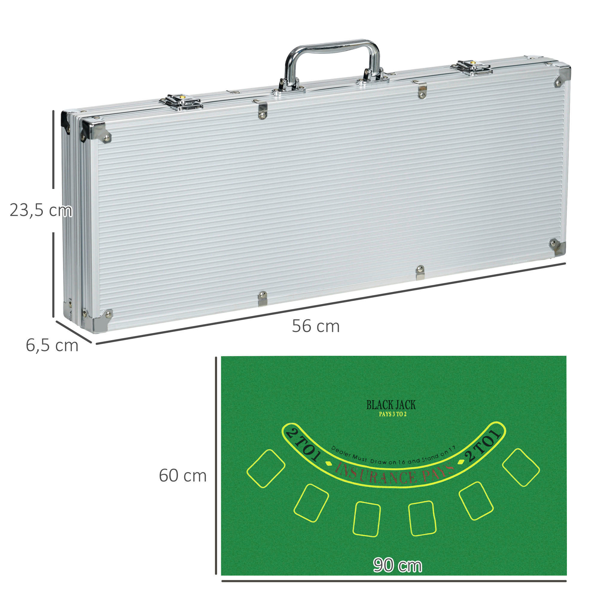 SPORTNOW Spielzeug B/H/L: ca. 23,5x56x6,5 cm Pokerkoffer_Set - silber (6,50/23,50/56,00cm) - SPORTNOW