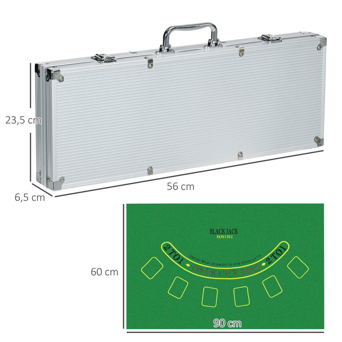 SPORTNOW Spielzeug B/H/L: ca. 23,5x56x6,5 cm Pokerkoffer_Set - silber (6,50/23,50/56,00cm) - SPORTNOW