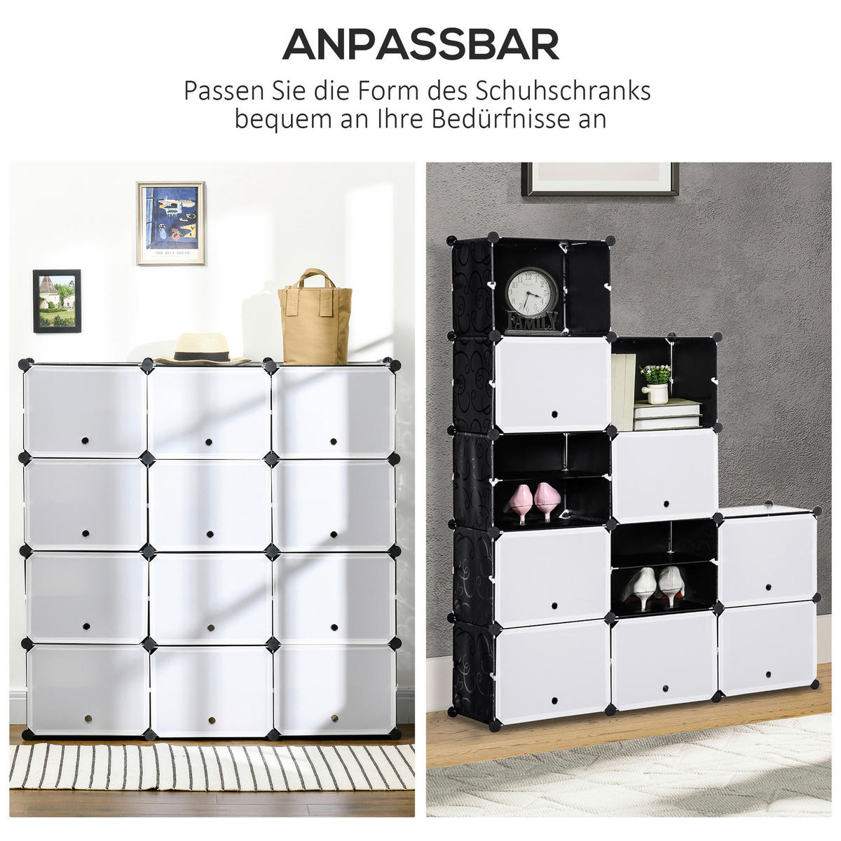 HOMCOM Regal schwarz Polypropylen B/H/L: ca. 32x125x125 cm Regalsystem - weiß/schwarz (125,00/32,00/125,00cm) - HOMCOM