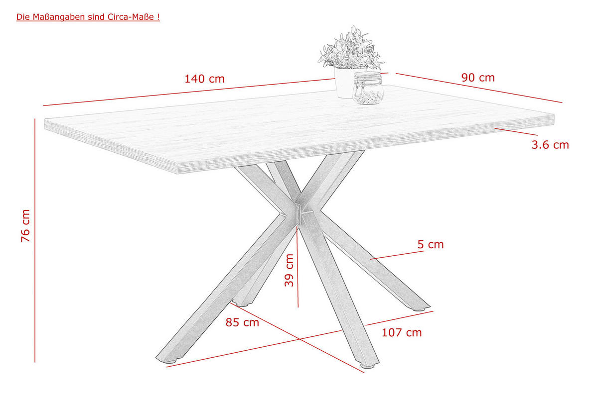 Tisch Cleo I Eiche schwarz Holzwerkstoff Metall B/H/T: ca. 140x76x90 cm Cleo I - Eiche/schwarz (140,00/76,00/90,00cm) - Hela