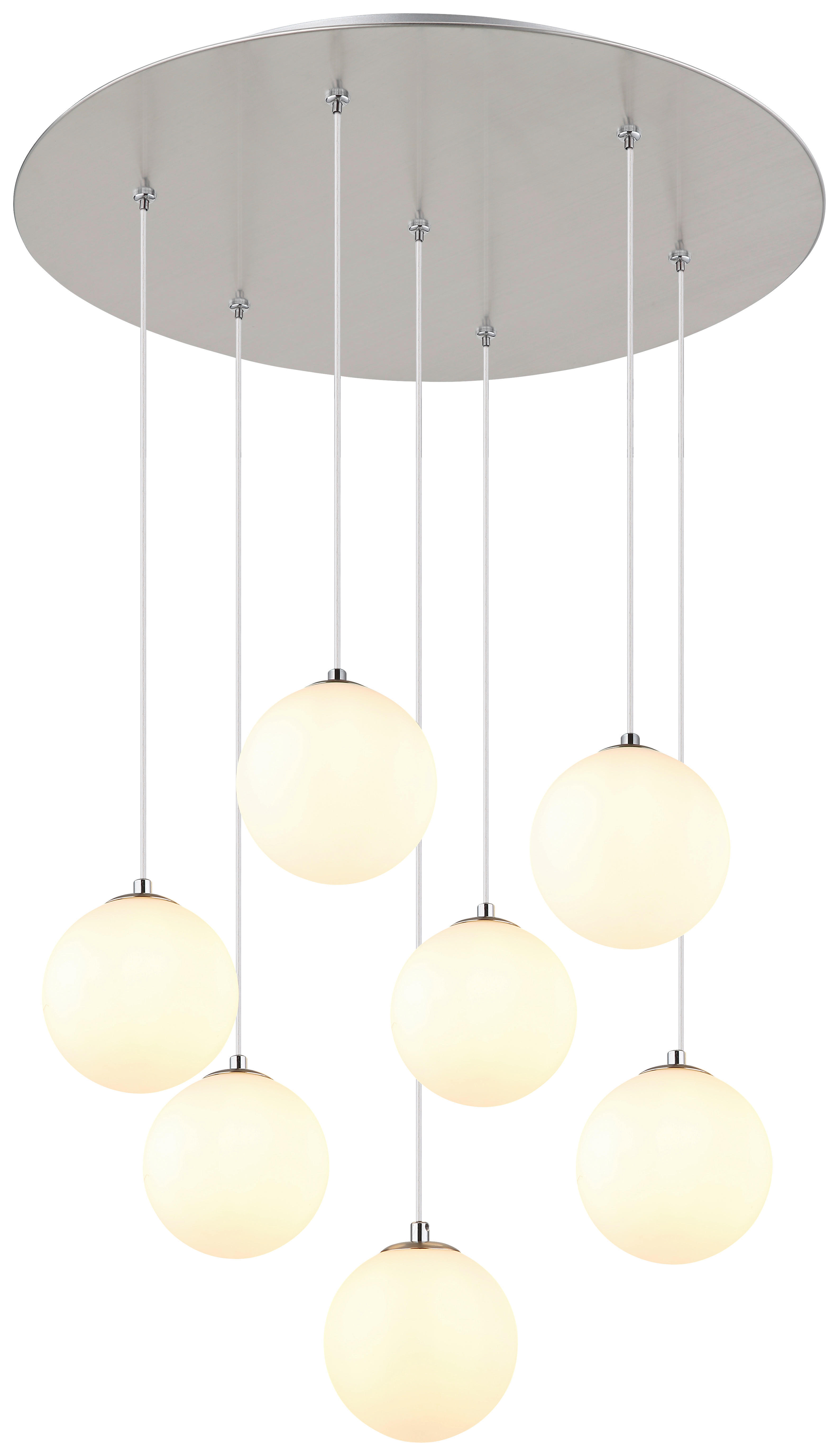 GLOBO Pendelleuchte nickel matt Opal schwarz Kunststoff Glas Metall H/D: ca. 120x55 cm G9 7 Brennstellen RIHA - nickel matt/schwarz (55,00/120,00cm) - GLOBO