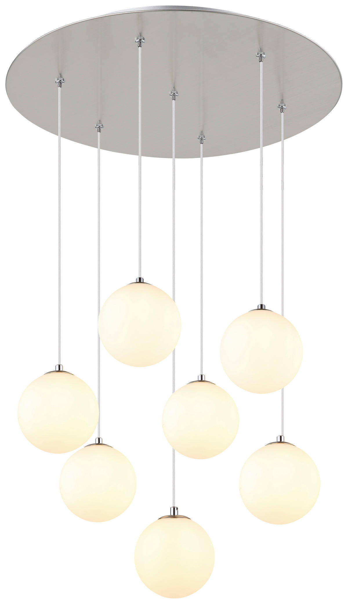 GLOBO Pendelleuchte nickel matt Opal schwarz Kunststoff Glas Metall H/D: ca. 120x55 cm G9 7 Brennstellen RIHA - nickel matt/schwarz (55,00/120,00cm) - GLOBO