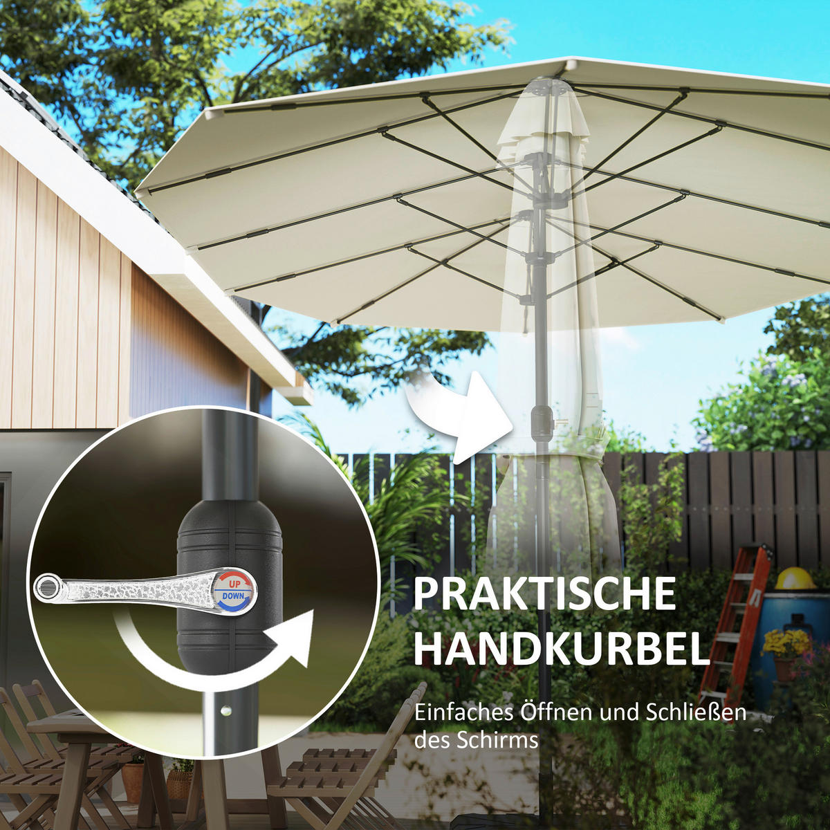 Outsunny Doppelsonnenschirm beige Stahl B/H/L: ca. 260x240x436 cm Doppelsonnenschirm - beige (436,00/260,00/240,00cm) - Outsunny