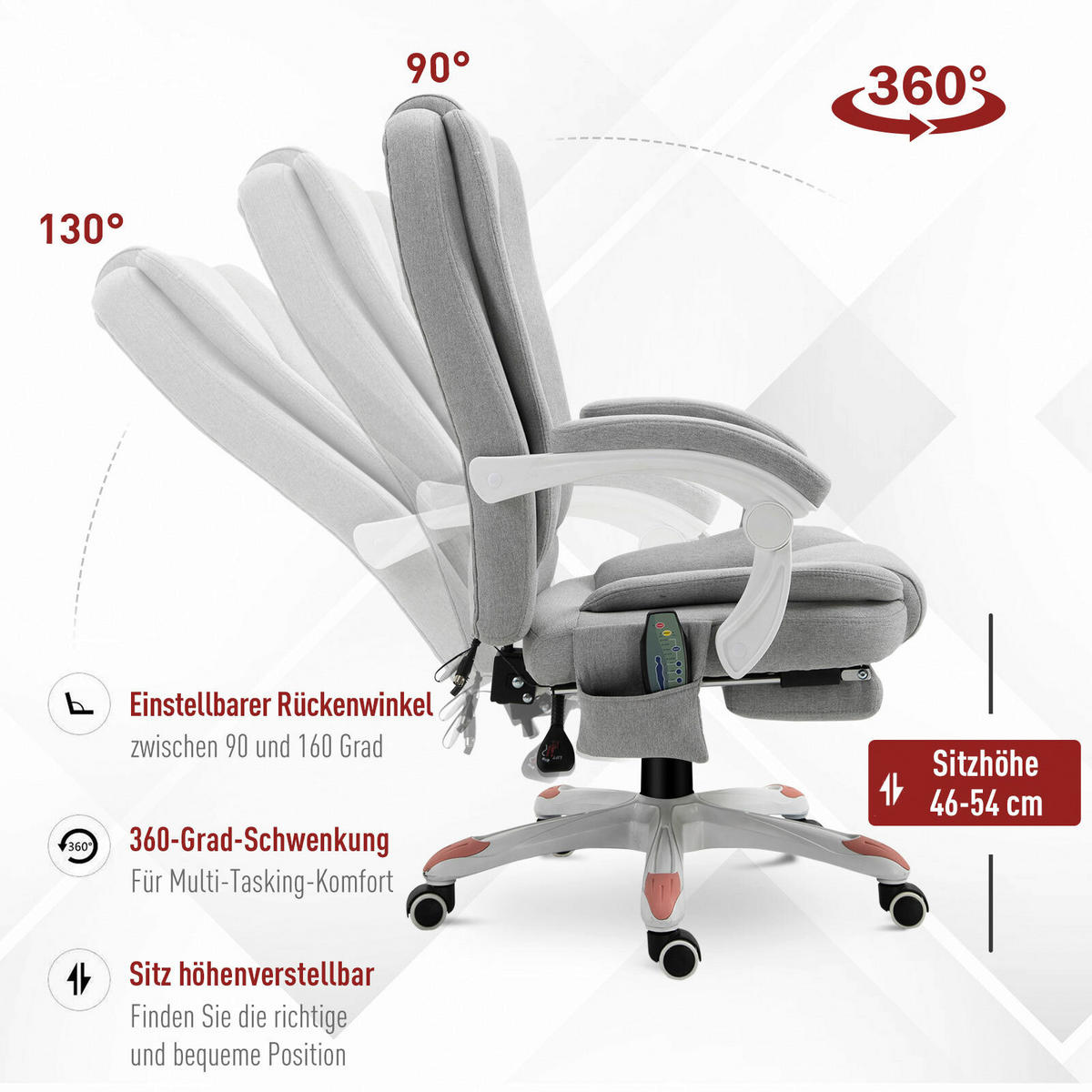 Vinsetto Massagestuhl MH921-272 grau Polyester-Mischgewebe Schaumstoff Nylon B/H/L: ca. 66x115x63 cm Massagestuhl MH921-272 - grau (63,00/66,00/115,00cm) - Vinsetto