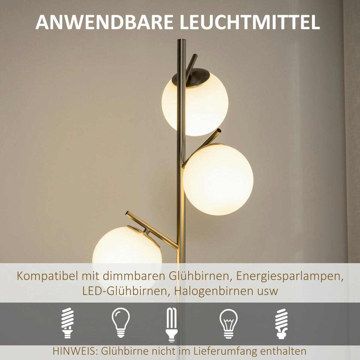 HOMCOM Stehleuchte B31-319V90SR Stehleuchte - silber (169,00/27,00/27,00cm) - HOMCOM