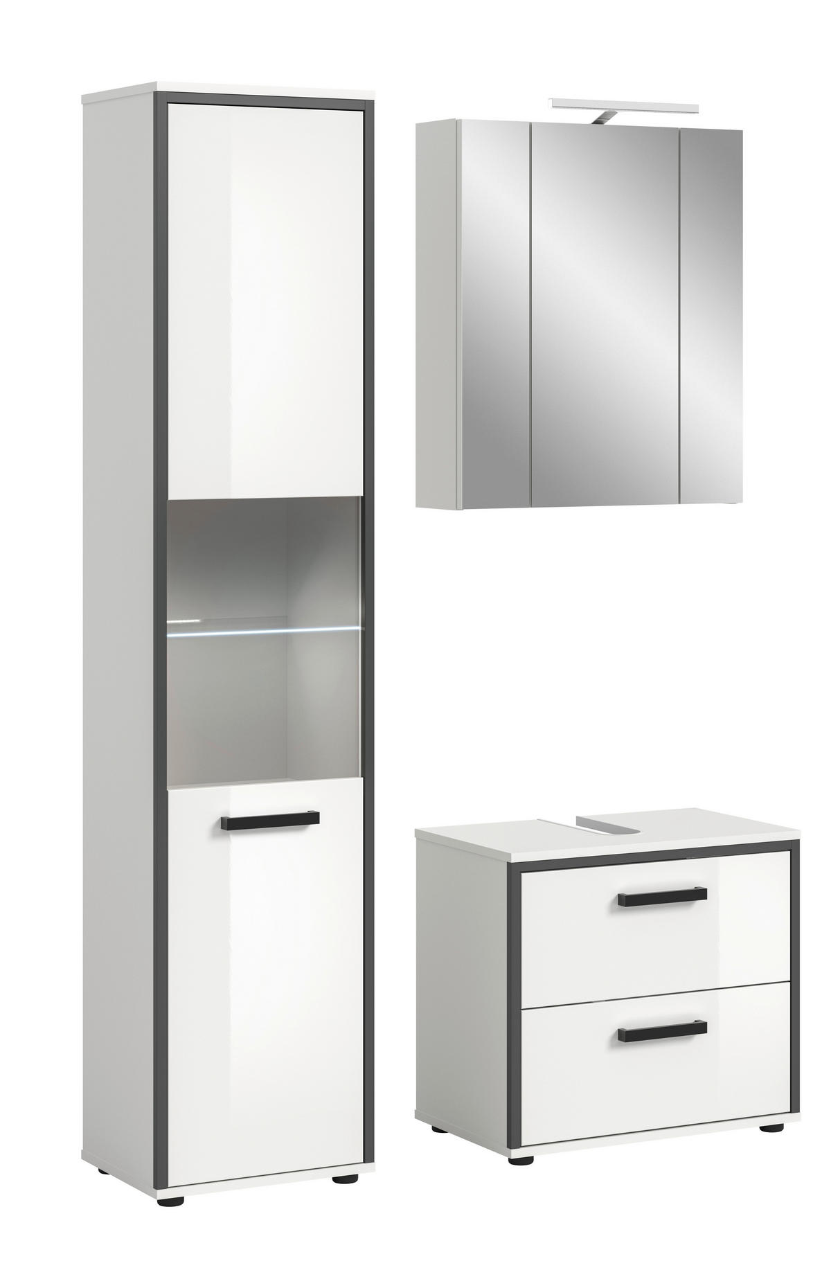 Badblock KOJAK weiß Hochglanz anthrazit grau B/H/T: ca. 115x188x37 cm KOJAK - weiß/anthrazit (115,00/188,00/37,00cm) - xonox.home