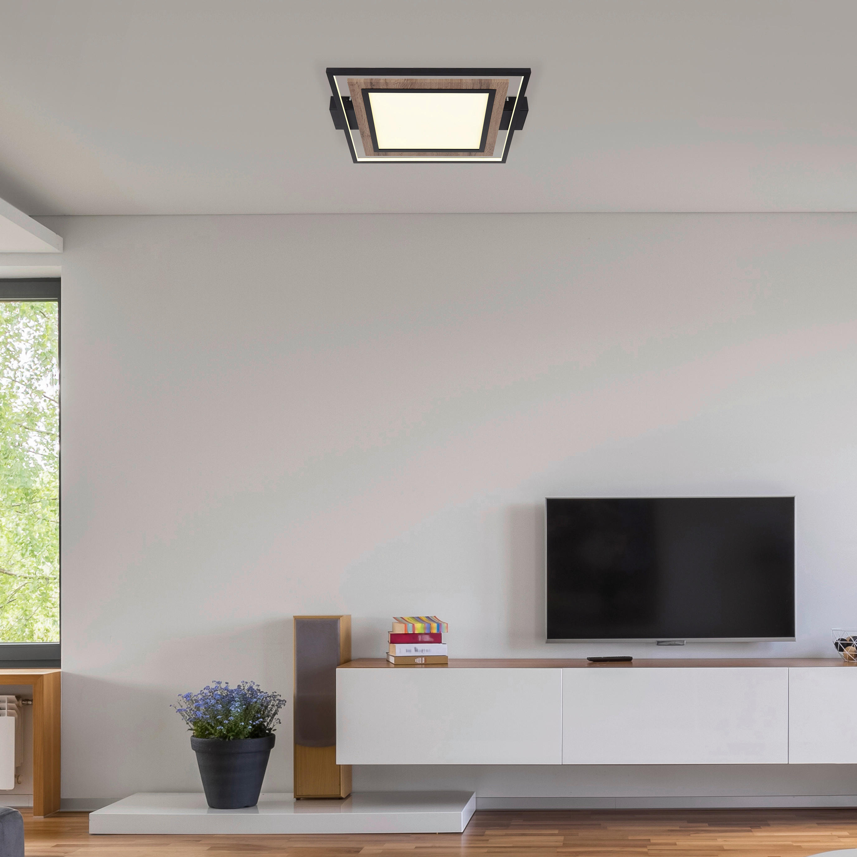 GLOBO LED-Deckenleuchte Opal schwarz Metall Kunststoff B/H/T: ca. 45x5,5x50 cm GABALDO - schwarz/Opal (45,00/5,50/50,00cm) - GLOBO