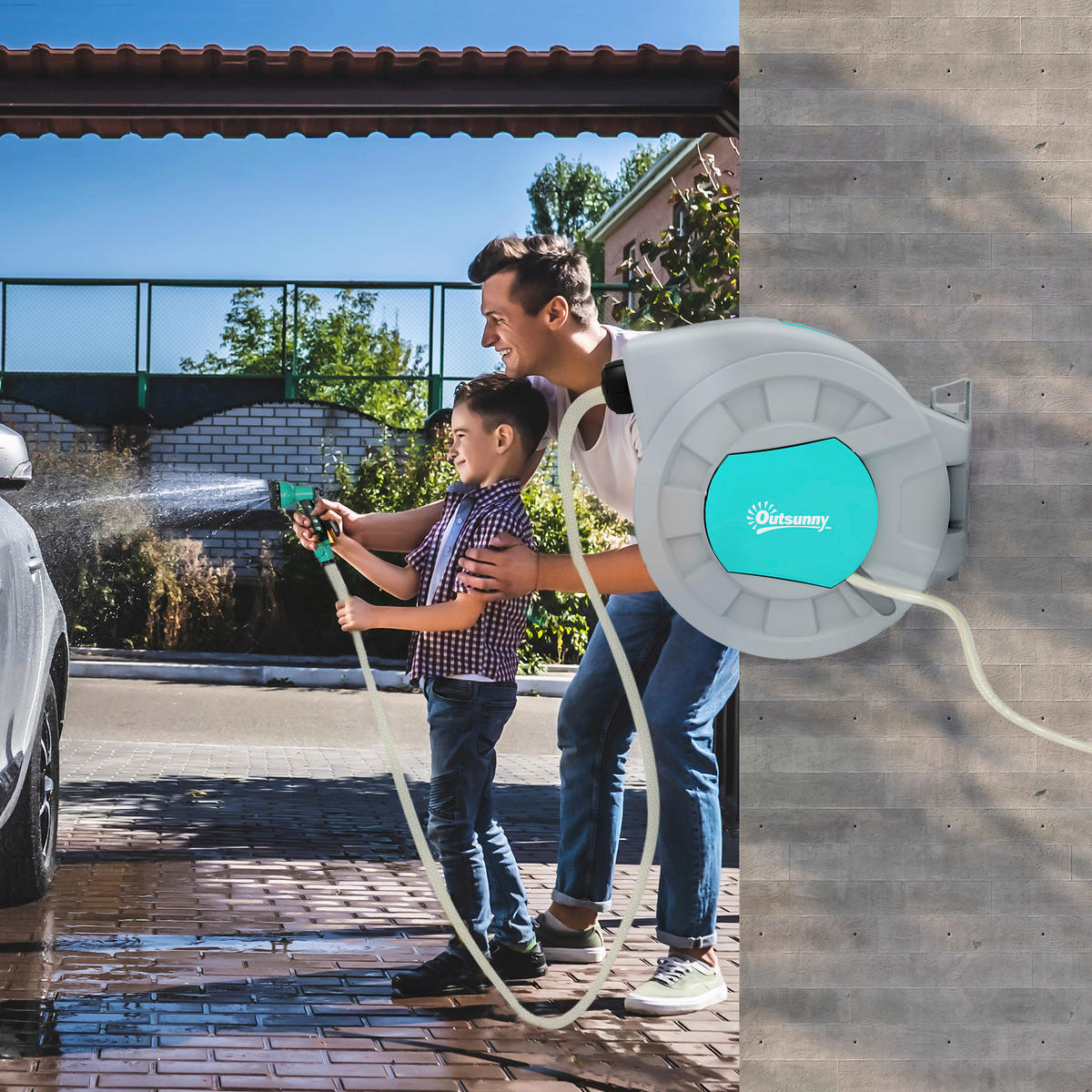 Outsunny Schlauchtrommel Schlauchtrommel - grau (55,00/20,00/42,00cm) - Outsunny