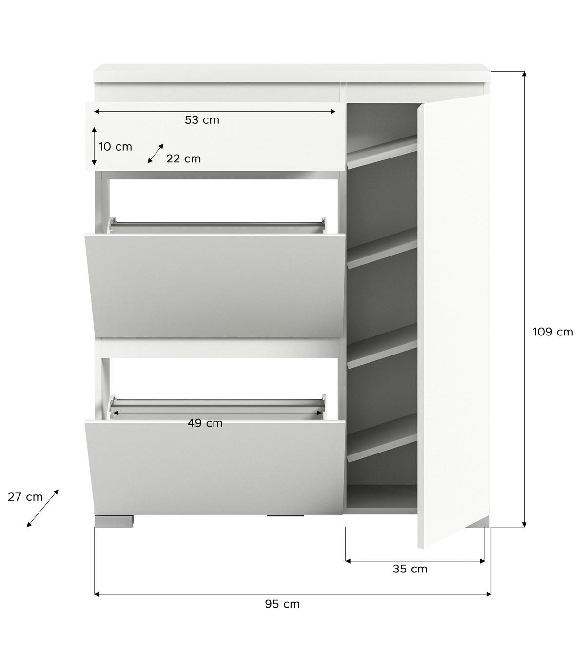 Schuhschrank Shoelove weiß B/H/T: ca. 95x109x27 cm Shoelove - weiß (95,00/109,00/27,00cm) - xonox.home
