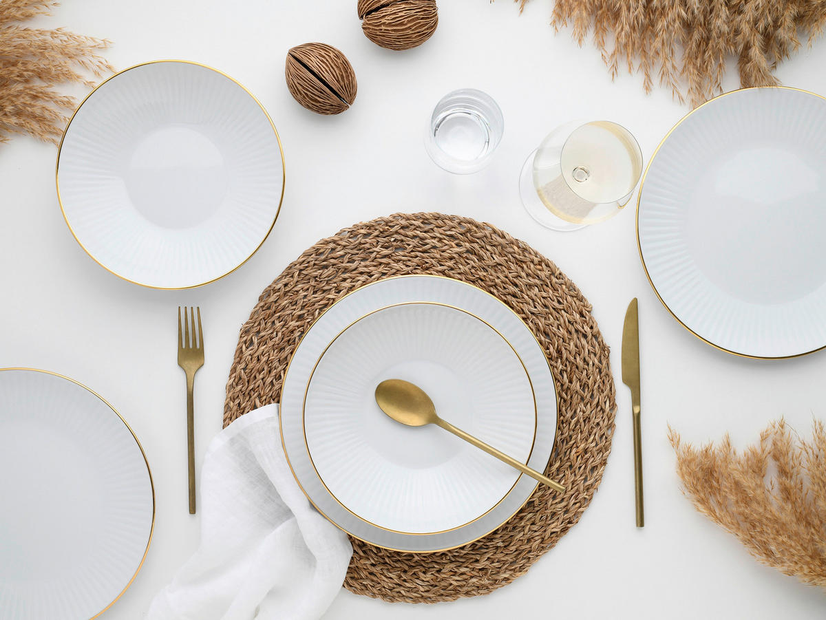 CreaTable Tafelservice Valencia gold Porzellan 12 tlg. Valencia - gold/weiß - CreaTable