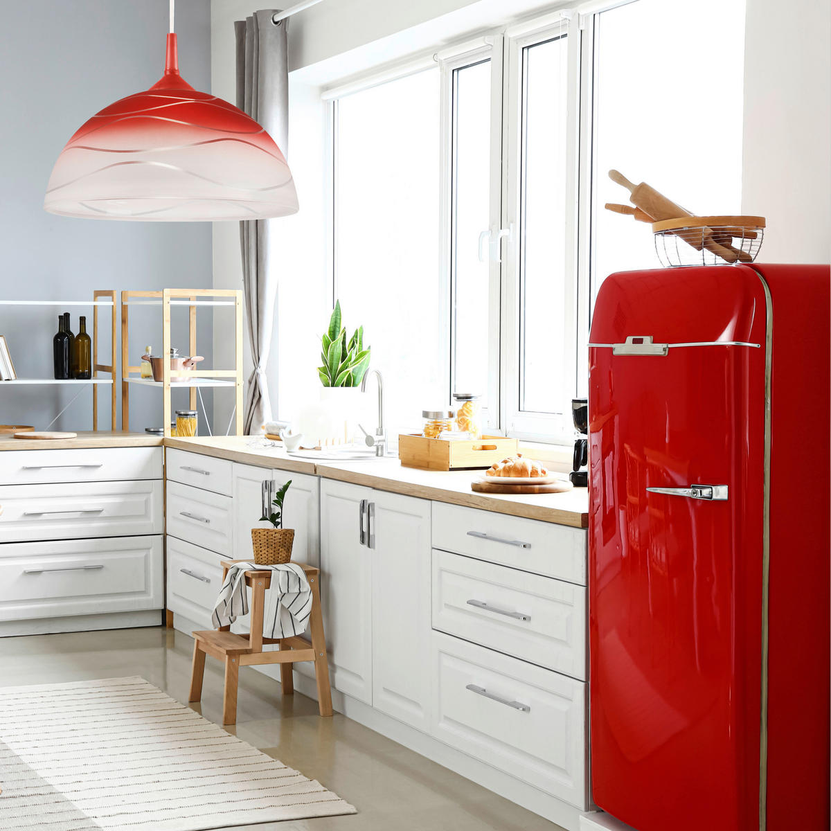 Lamkur Hängeleuchte rot Glas B/H/L: ca. 31x17x31 cm E27 1 Brennstellen Hängeleuchte - rot (31,00/31,00/17,00cm) - Lamkur