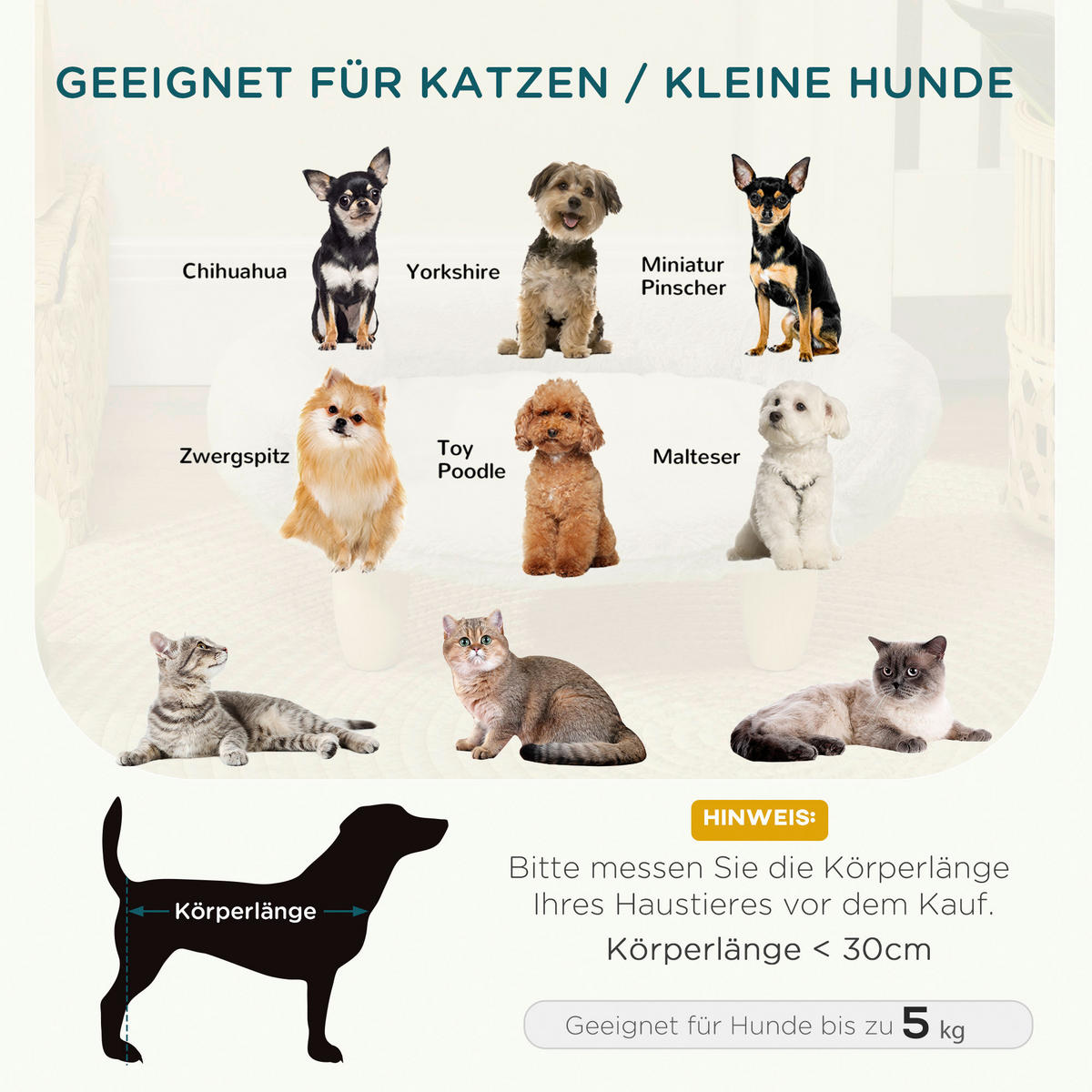 PawHut Katzen-Zubehör cremeweiß Kiefer B/H/L: ca. 40x47x20 cm Katzenbett - cremeweiß (20,00/40,00/47,00cm) - PawHut