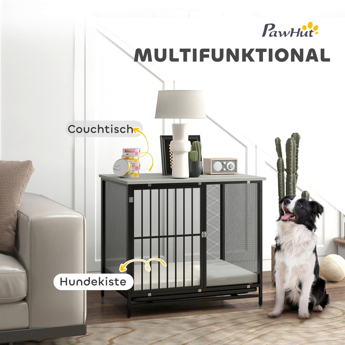 PawHut Hundekäfig grau Stahl B/H/L: ca. 55x71x80 cm Hundekäfig - schwarz/grau (80,00/55,00/71,00cm) - PawHut