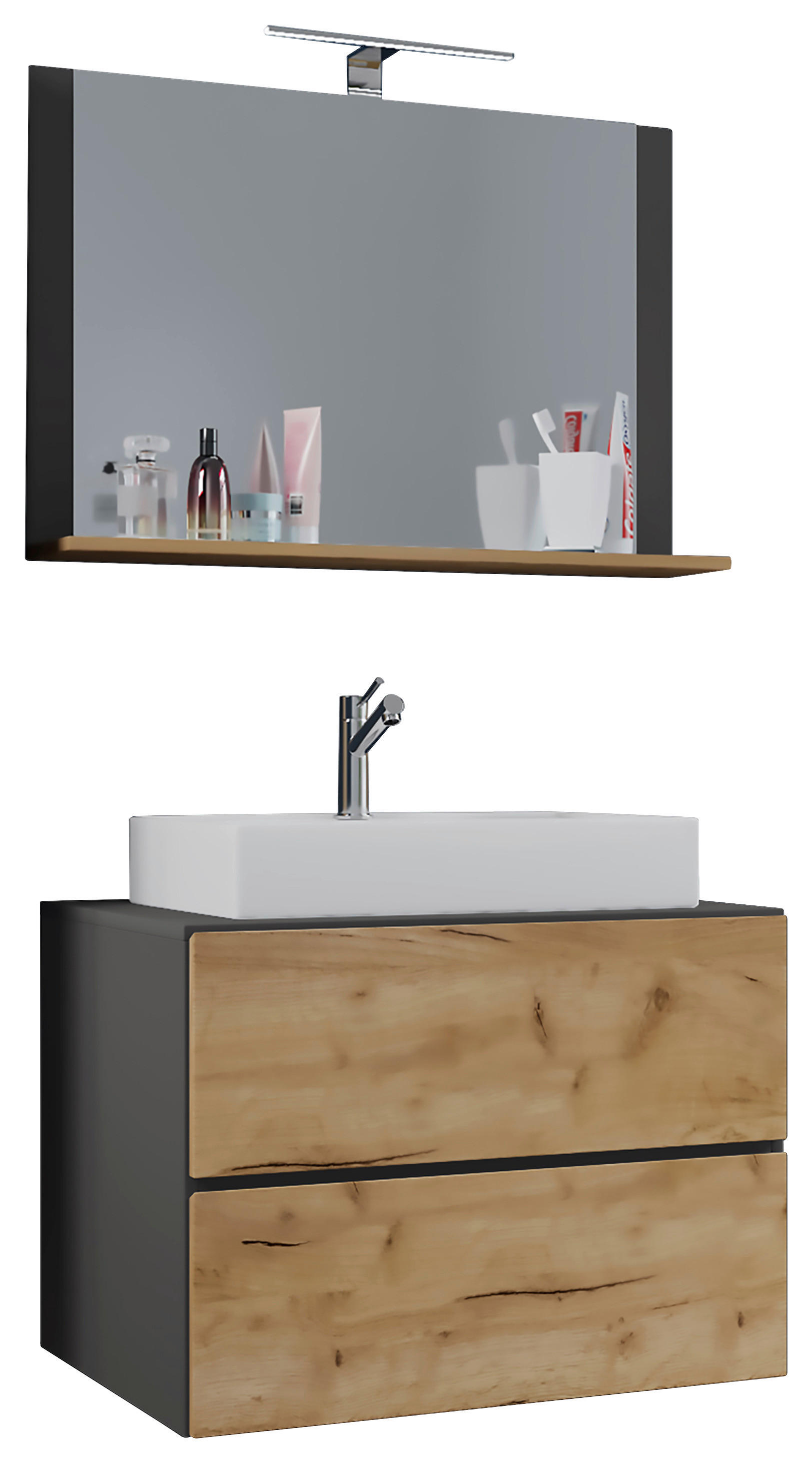 Waschplatz 3tlg-Lendas weiß Eiche Honig Nachbildung anthrazit B/H/T: ca. 60x52x52 cm 3tlg-Lendas - Eiche/weiß (60,00/52,00/52,00cm) - VCM Möbel