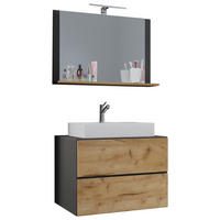 Waschplatz 3tlg-Lendas weiß Eiche Honig Nachbildung anthrazit B/H/T: ca. 60x52x52 cm 3tlg-Lendas - Eiche/weiß (60,00/52,00/52,00cm) - VCM Möbel