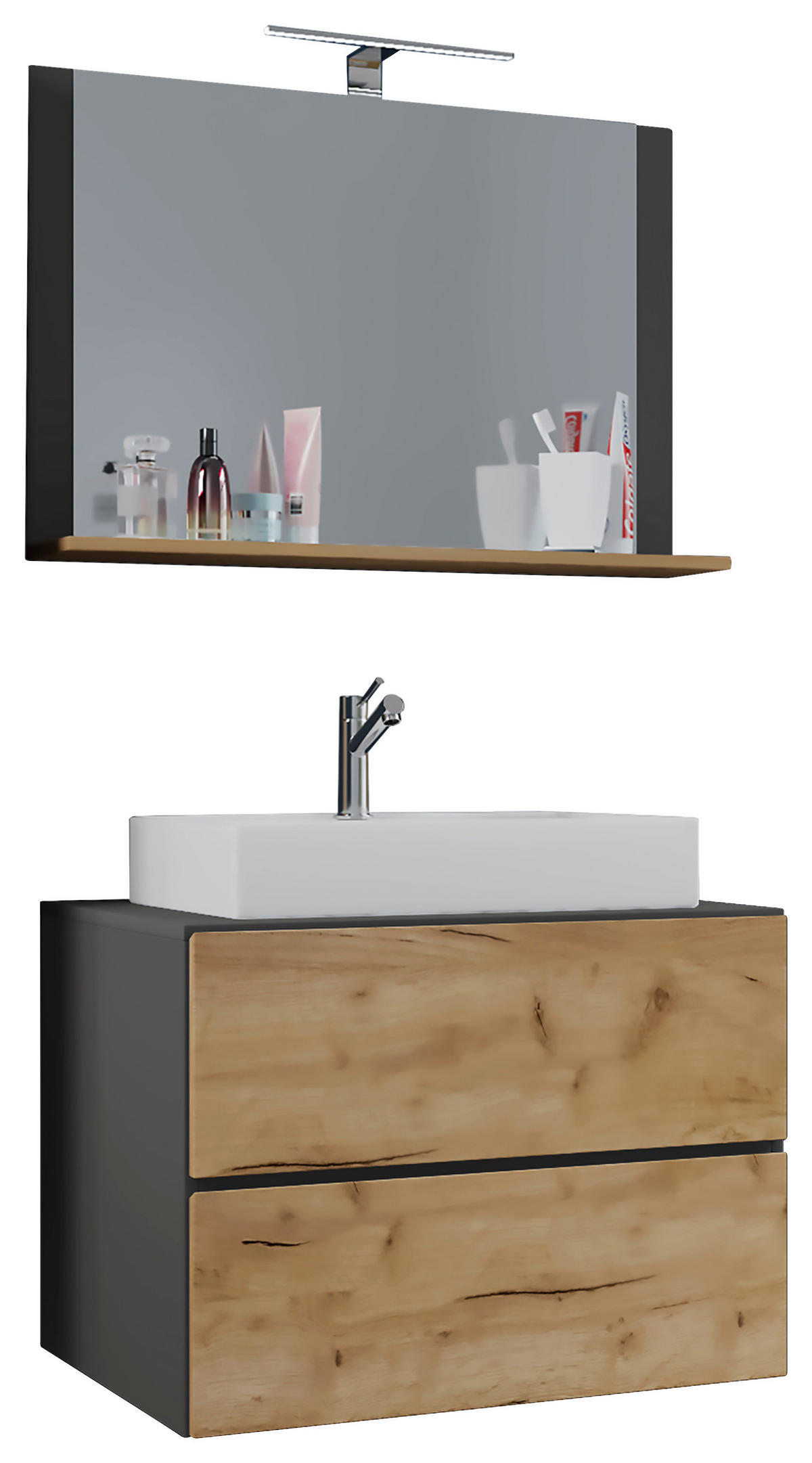 Waschplatz 3tlg-Lendas weiß Eiche Honig Nachbildung anthrazit B/H/T: ca. 60x52x52 cm 3tlg-Lendas - Eiche/weiß (60,00/52,00/52,00cm) - VCM Möbel