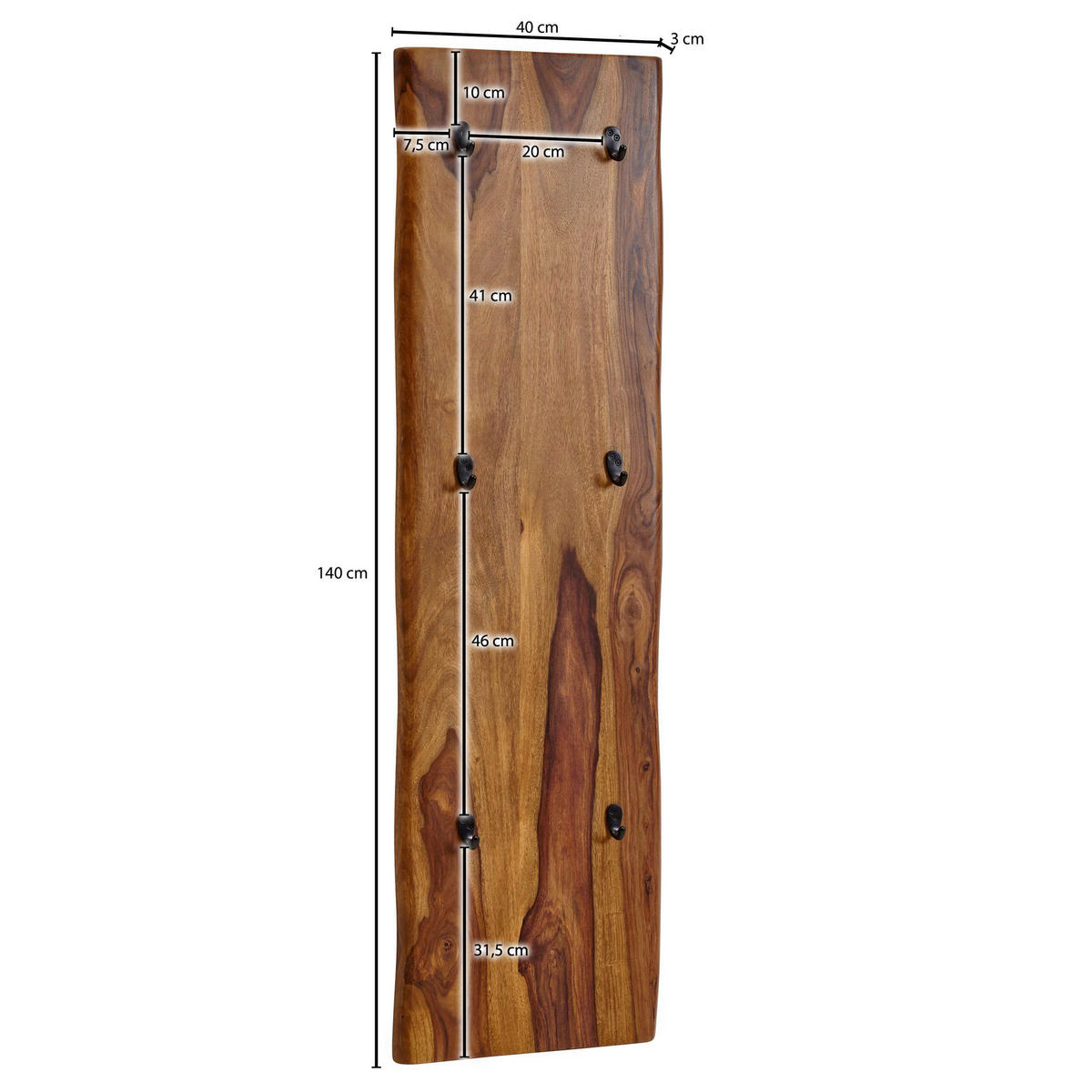 Wandgarderobe rosenholz Nachbildung B/H/T: ca. 40x140x7 cm Wandgarderobe - rosenholz (40,00/140,00/7,00cm) - Wohnling
