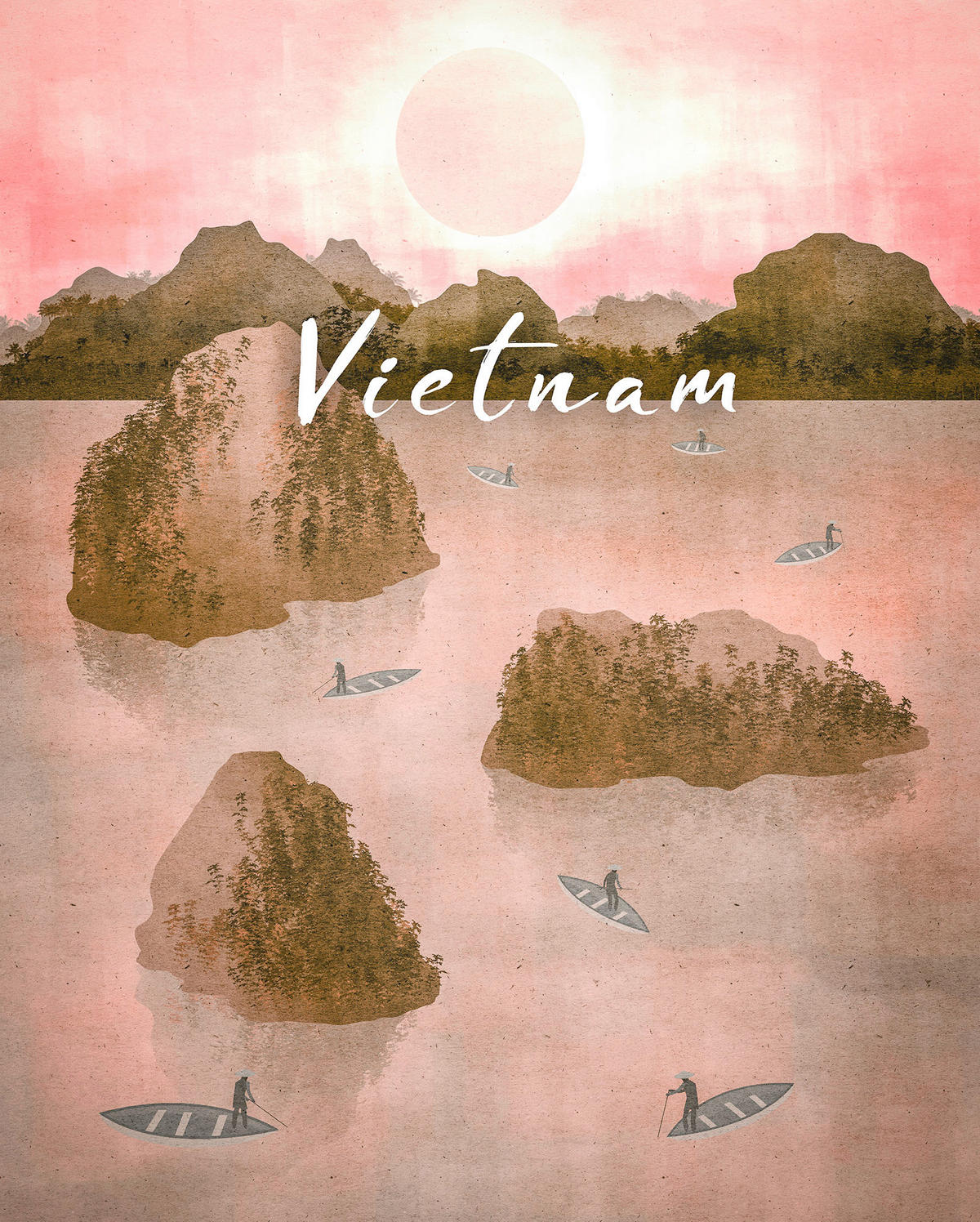 Komar Poster Vintage Travel Vietnam Landschaft B/L: ca. 40x50 cm Vintage Travel Vietnam - (40,00/50,00cm) - Komar
