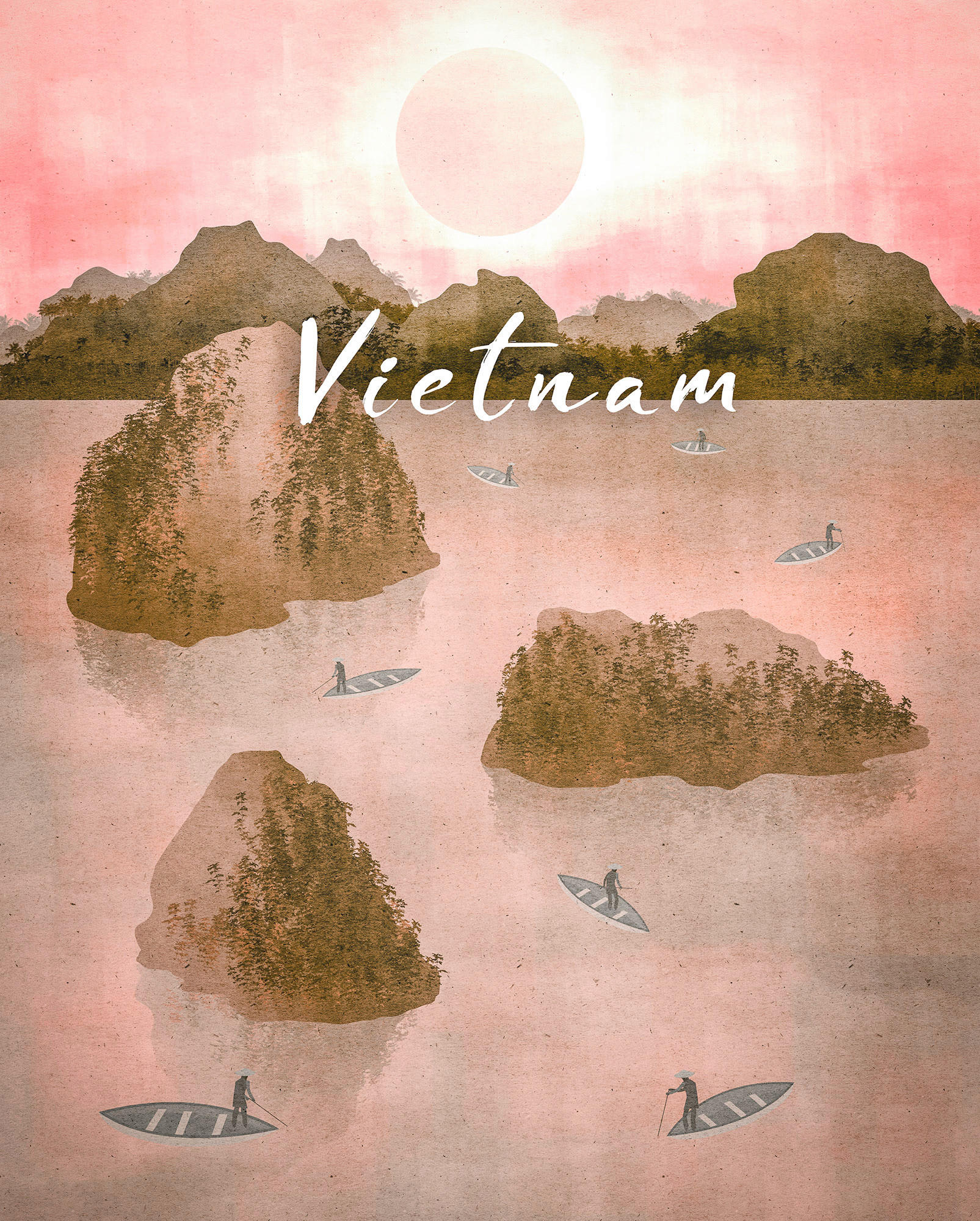 Komar Wandbild Vintage Travel Vietnam Landschaft B/L: ca. 40x50 cm günstig online kaufen