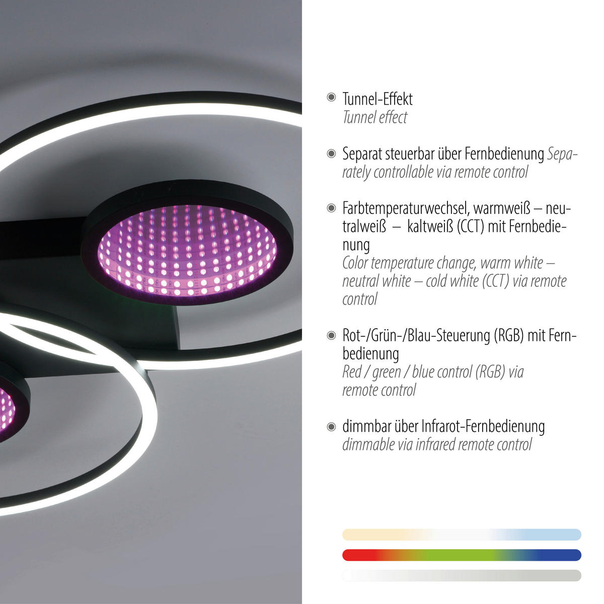 Just Light LED Deckenleuchte schwarz weiß Kunststoff Aluminium H/L: ca. 7x70 cm 2 Brennstellen LED-Deckenleuchte_Tunel - weiß/schwarz (70,00cm) - Just Light