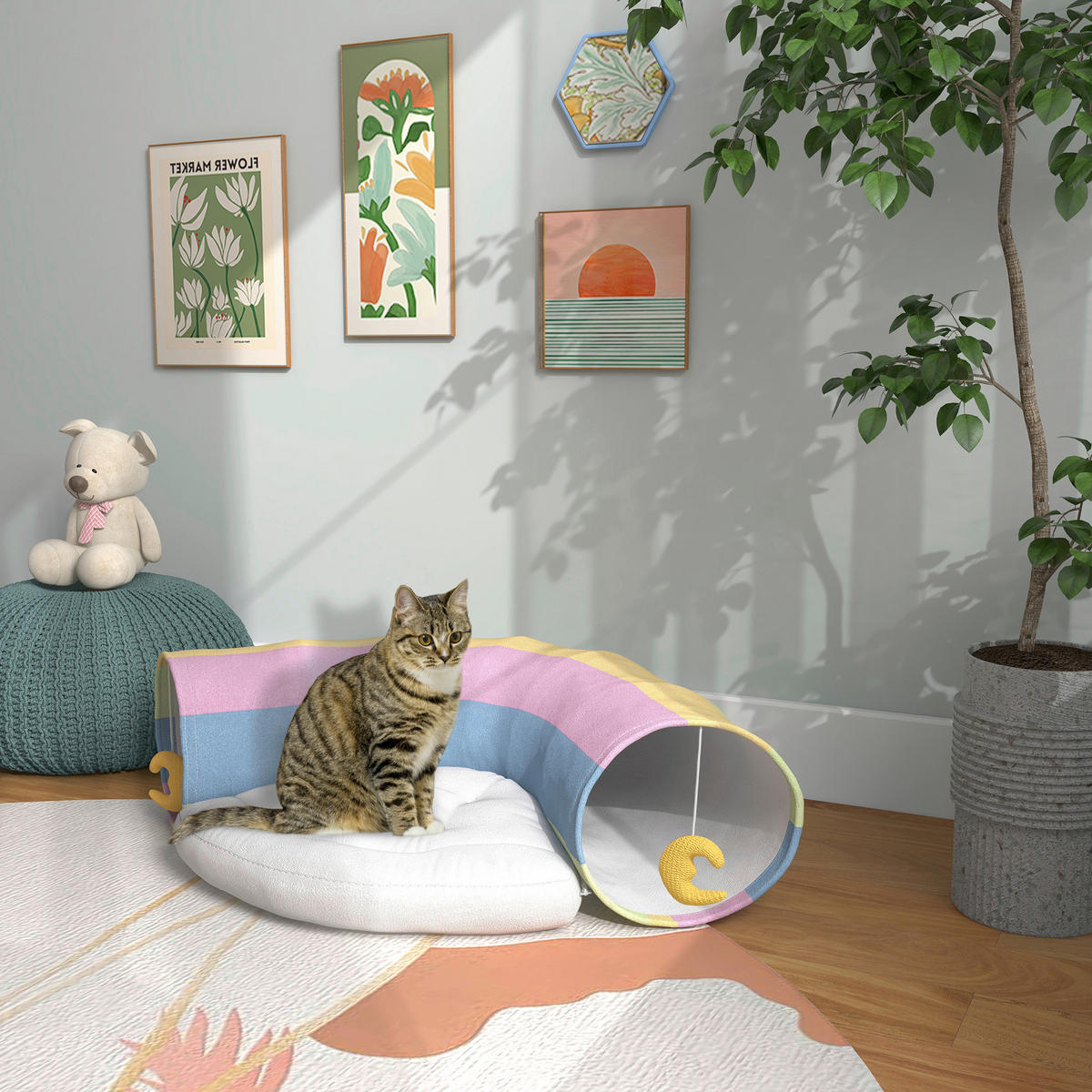 PawHut Katzen-Zubehör bunt Polypropylen B/H/L: ca. 65x105x28 cm Katzentunnel - bunt (28,00/65,00/105,00cm) - PawHut