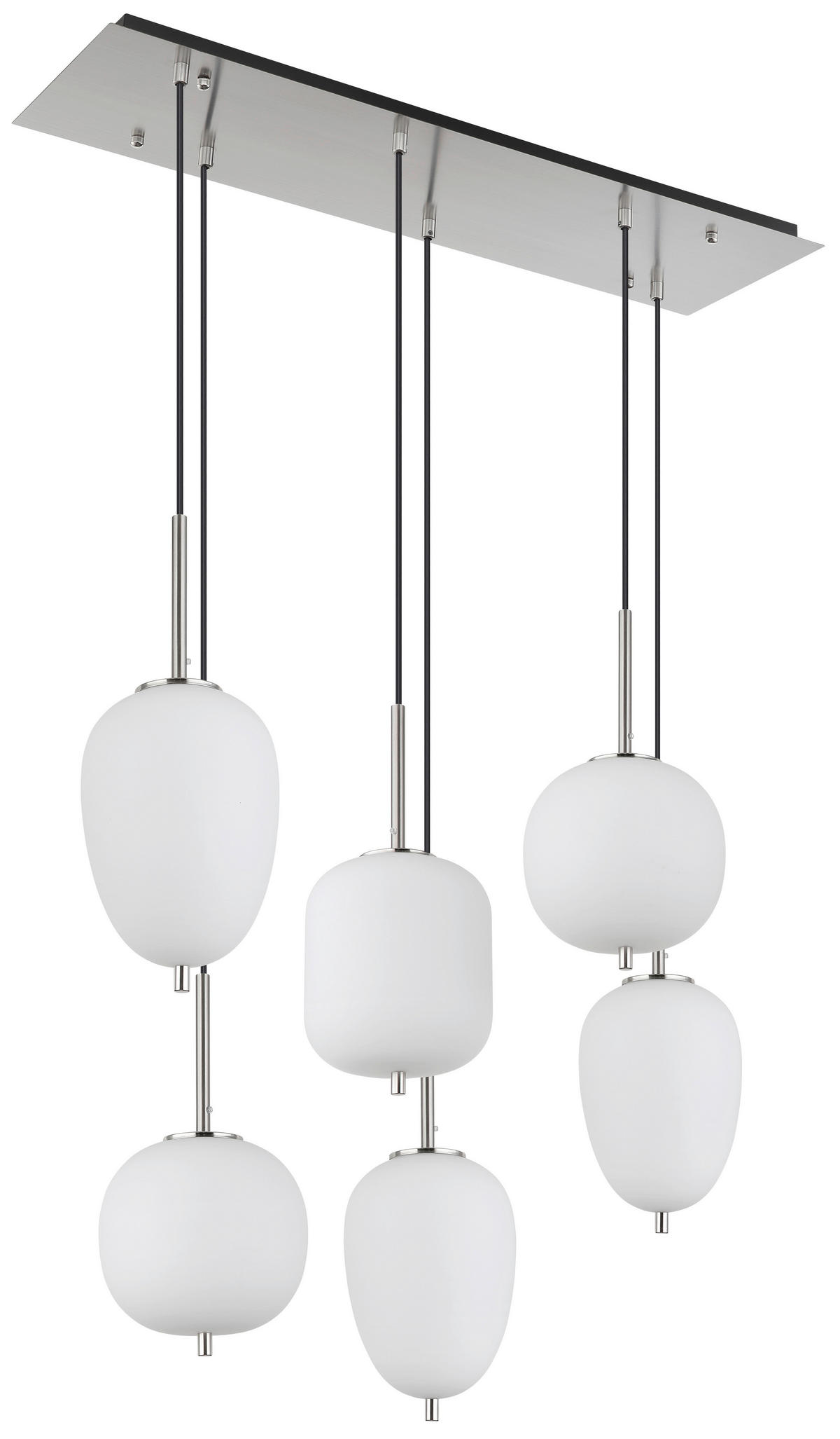 GLOBO Pendelleuchte nickel Glas Metall B/H/T: ca. 34x120x80 cm 6.0 Brennstellen 15345-6NO - nickel (34,00/120,00/80,00cm) - GLOBO