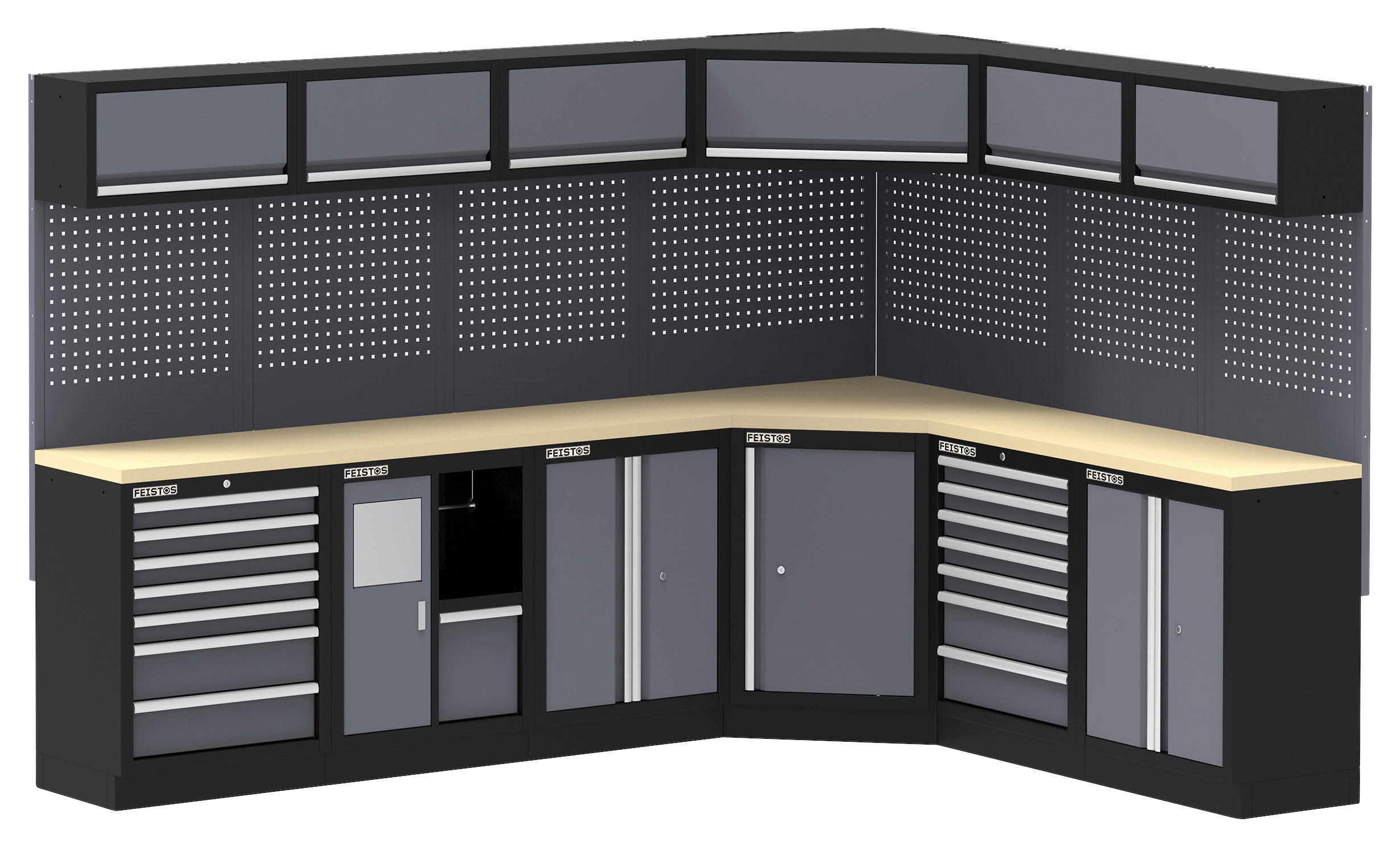 Werkstatteinrichtung Apollo anthrazit B/H/L: ca. 513x200x46 cm Apollo - schwarz/anthrazit (46,00/513,00/200,00cm) - Feistos