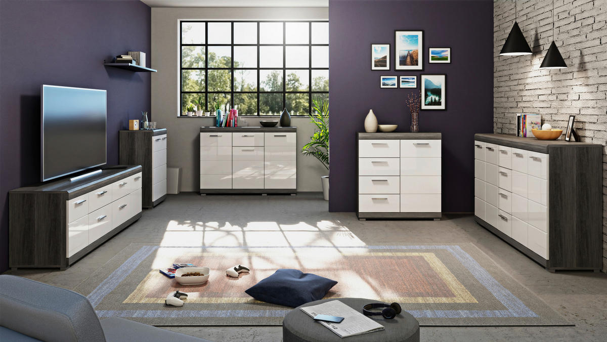 Kommode SCOUT Rauchsilber Nachbildung weiß Hochglanz B/H/T: ca. 120x85x37 cm SCOUT - weiß (120,00/85,00/37,00cm) - xonox.home