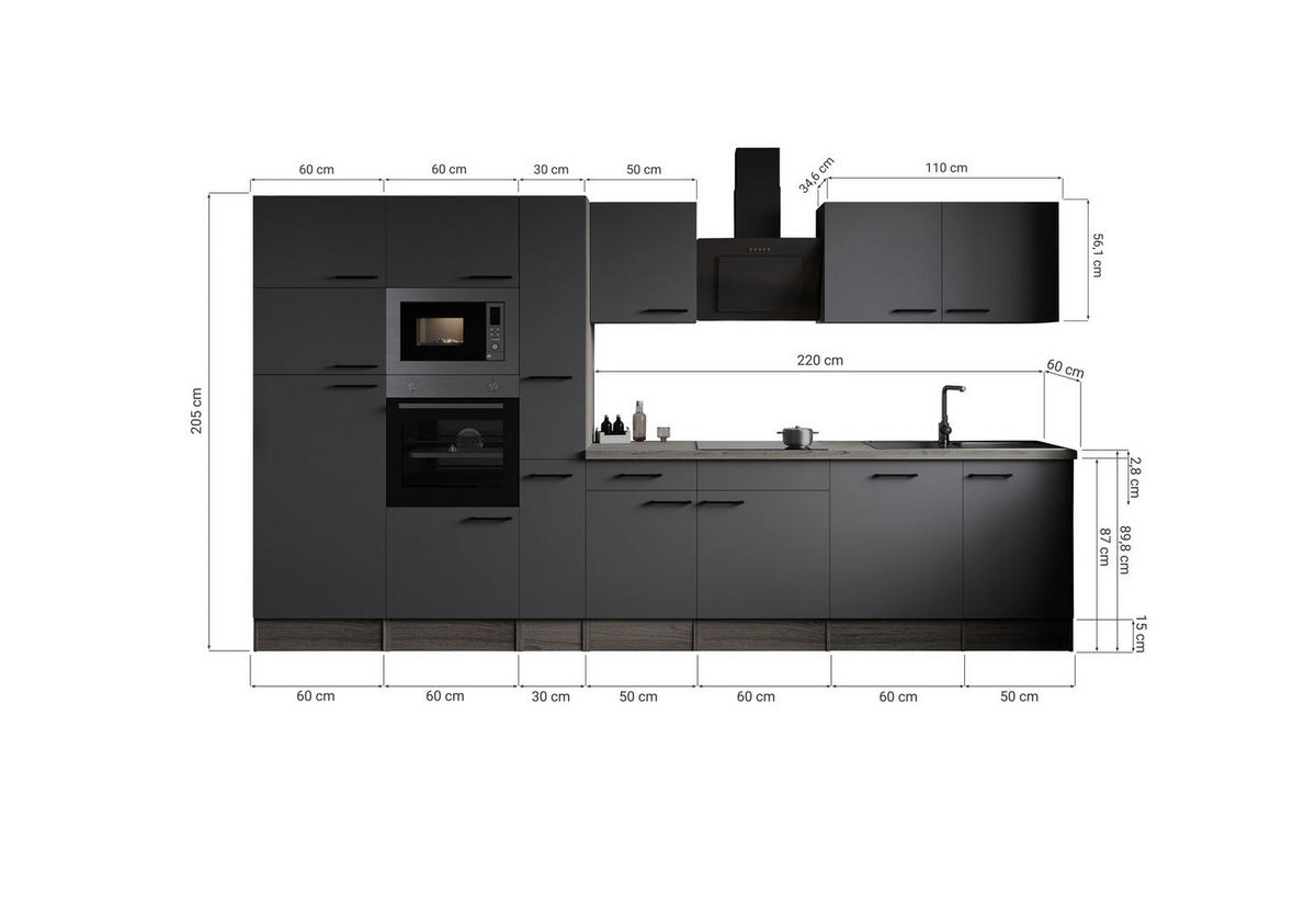 Küchenblock Oliver B/H/T: ca. 370x205x60 cm Oliver - Eiche/grau (370,00/205,00/60,00cm) - Respekta