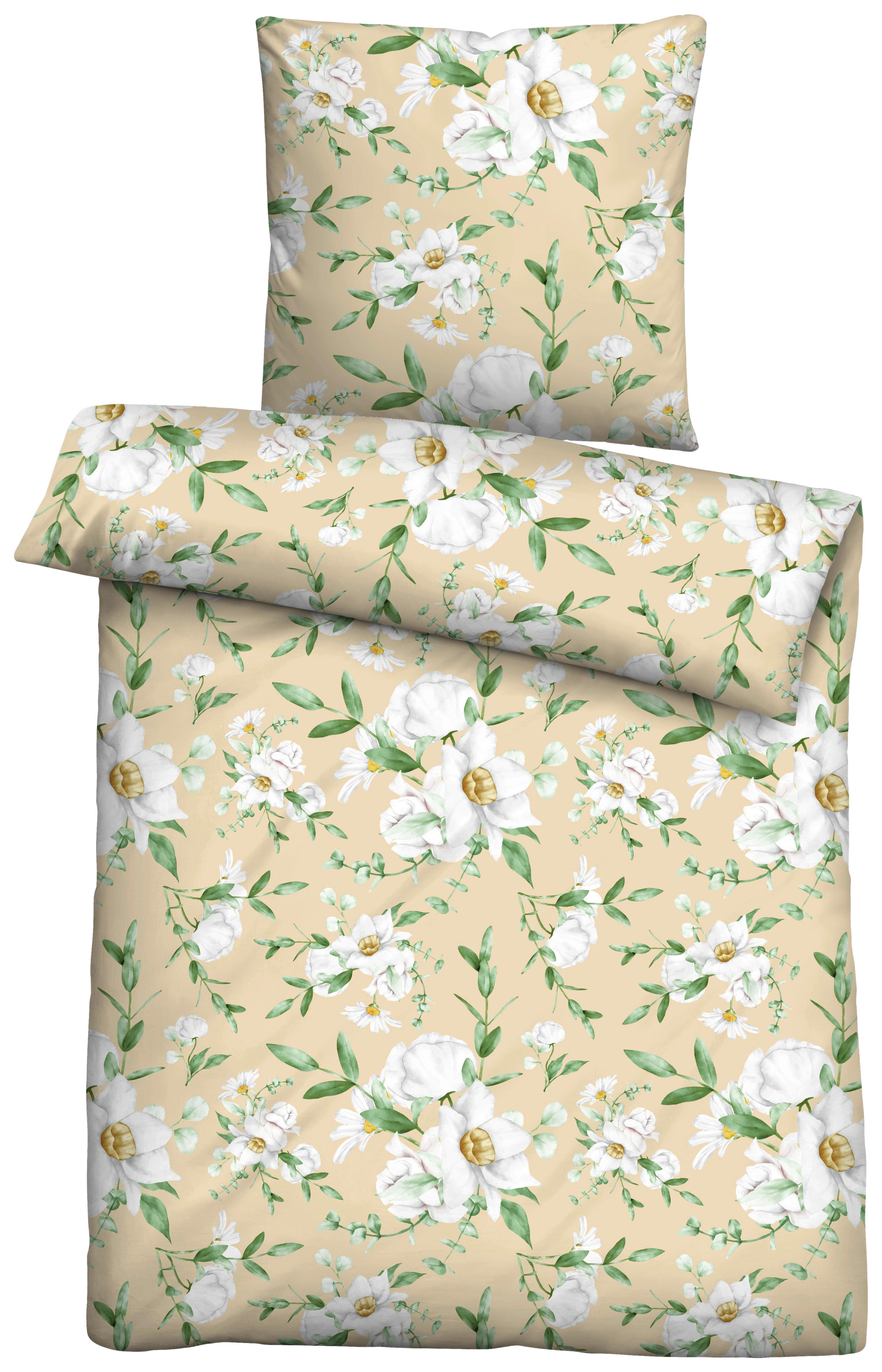 Baumwoll Bettwäsche Seersucker Bettwäsche_Seersucker_Blumen - gelb (135,00/200,00cm)