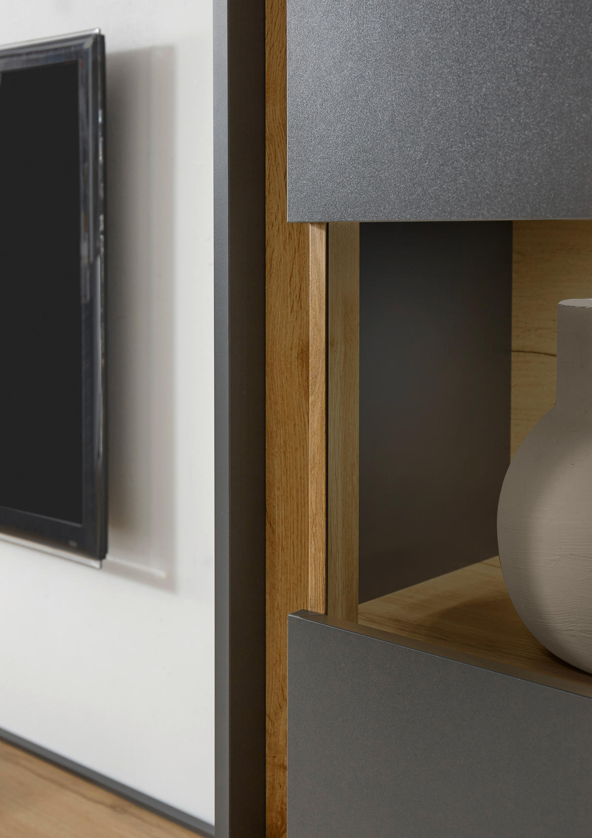 Standvitrine City Eiche Wotan Nachbildung anthrazit B/H/T: ca. 50x197x40 cm City - Eiche/anthrazit (50,00/197,00/40,00cm)