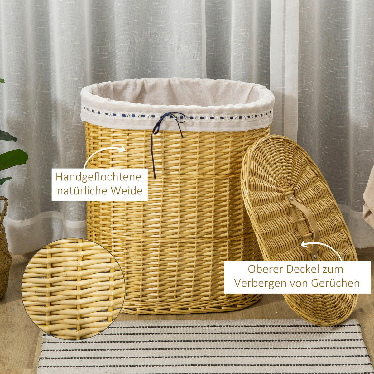 HOMCOM Wäschekorb natur Edelstahl B/H/L: ca. 38x51x57 cm Wäschekorb - natur (57,00/38,00/51,00cm) - HOMCOM