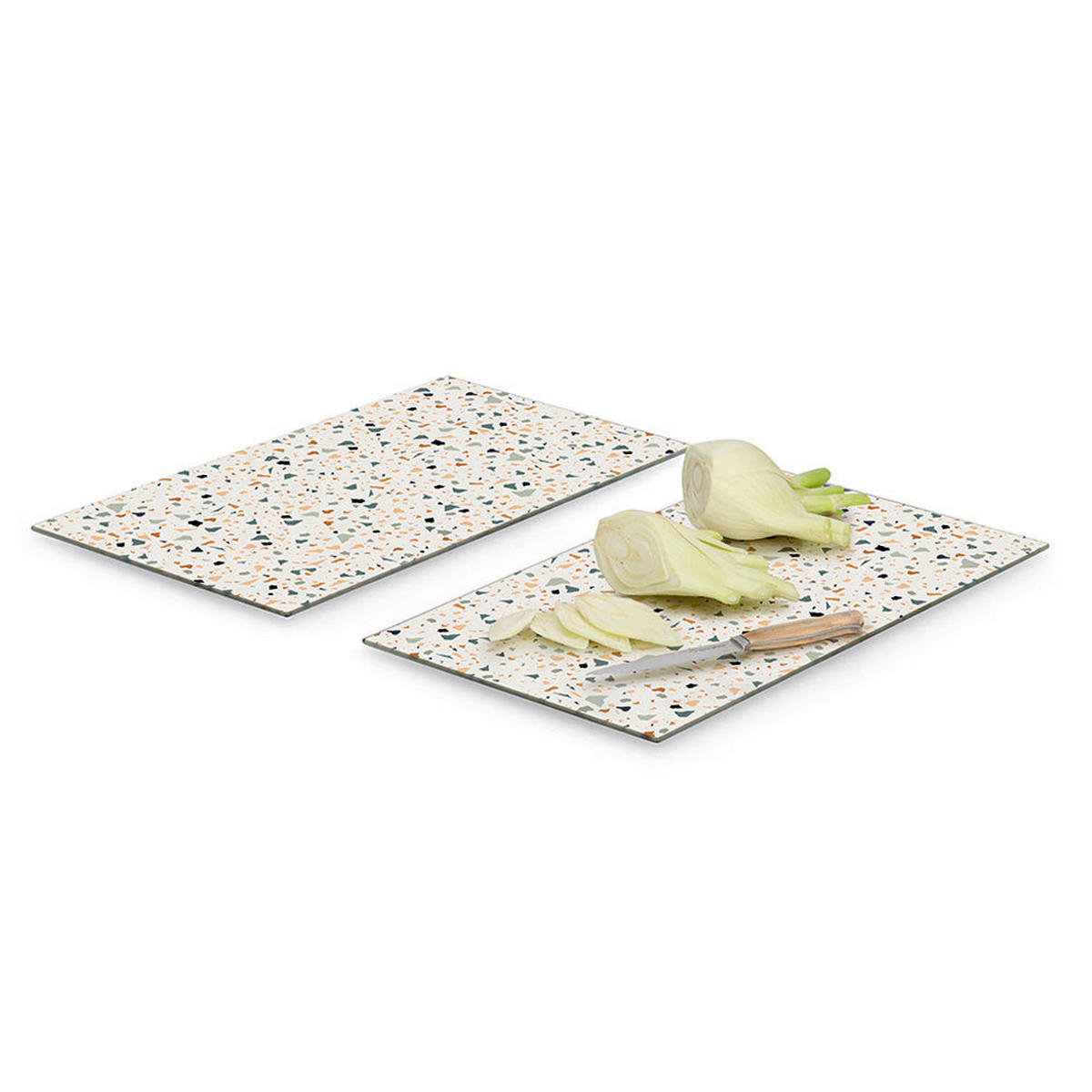 Zeller Herd-/Schneideabdeckplatten-Set Terrazzo bunt Glas B/H/L: ca. 30x0,8x52 cm Terrazzo - bunt (52,00/30,00/0,80cm) - Zeller