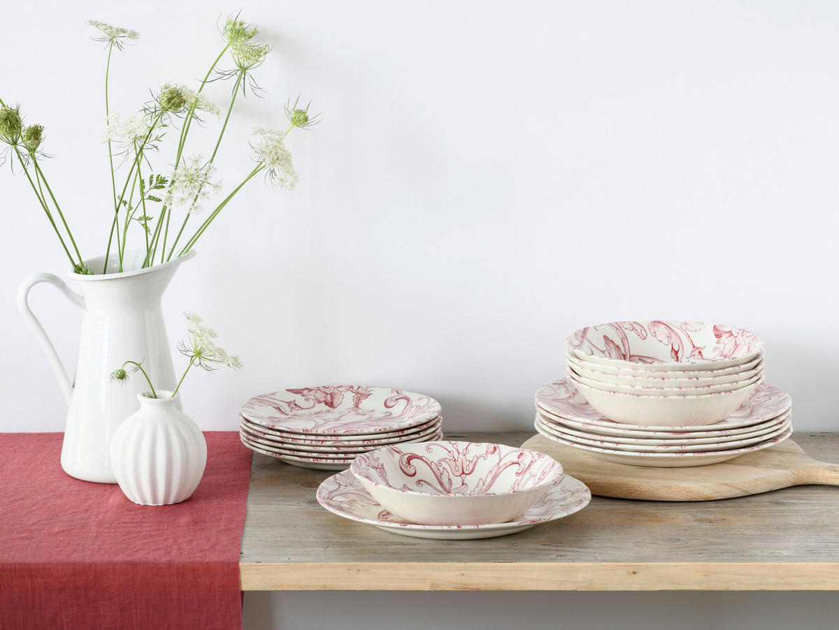 CreaTable Tafelservice Venecia rot Steingut 18 tlg. Venecia - rot (31,50/30,50/33,00cm) - CreaTable