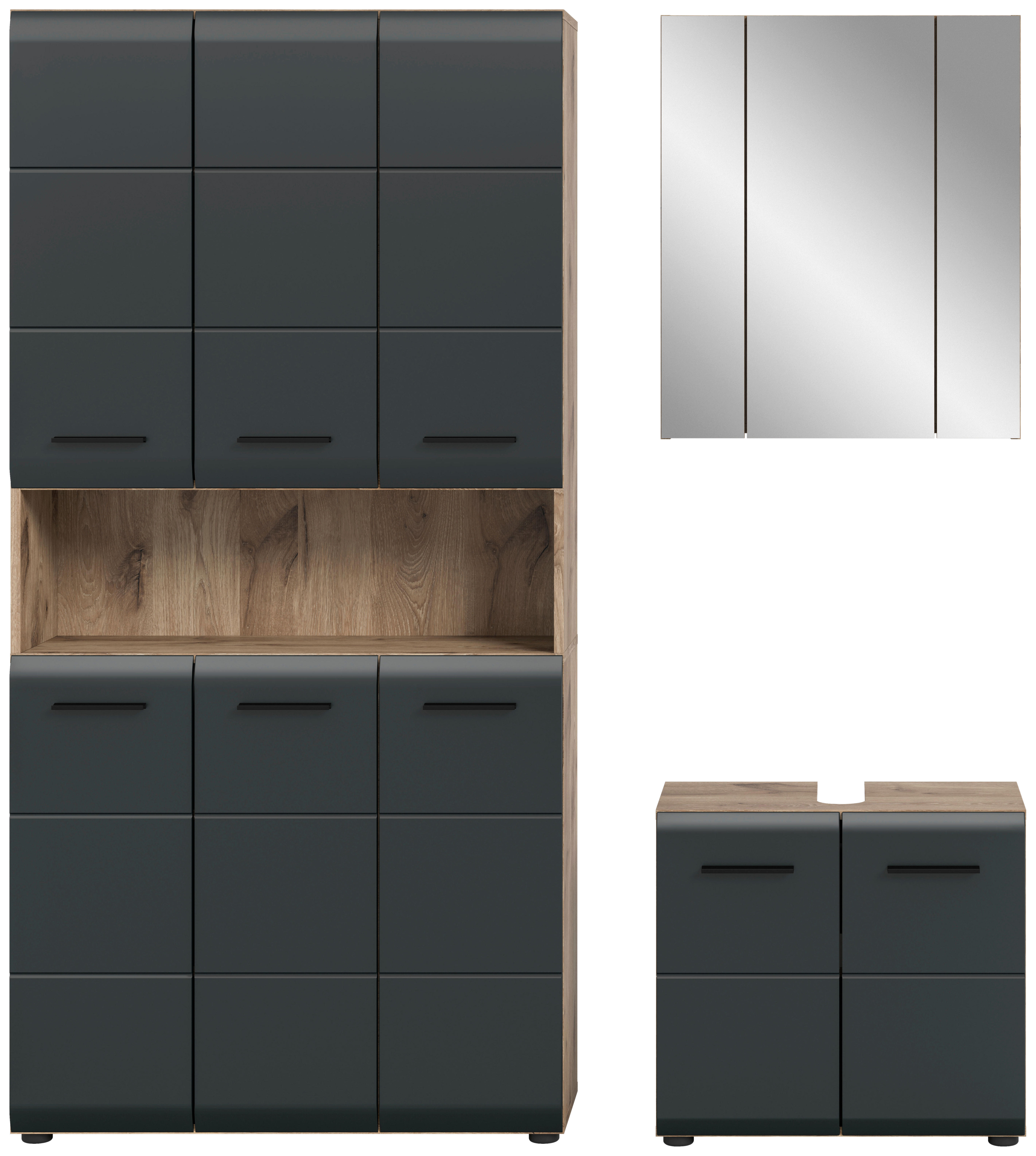 Badezimmer-Set Ice Nox Oak Nachbildung schwarz matt B/H/T: ca. 165x185x46 cm Ice - schwarz (165,00/185,00/46,00cm) - xonox.home