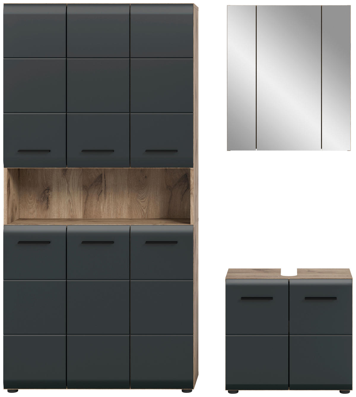 Badezimmer-Set Ice Nox Oak Nachbildung schwarz matt B/H/T: ca. 165x185x46 cm Ice - schwarz (165,00/185,00/46,00cm) - xonox.home