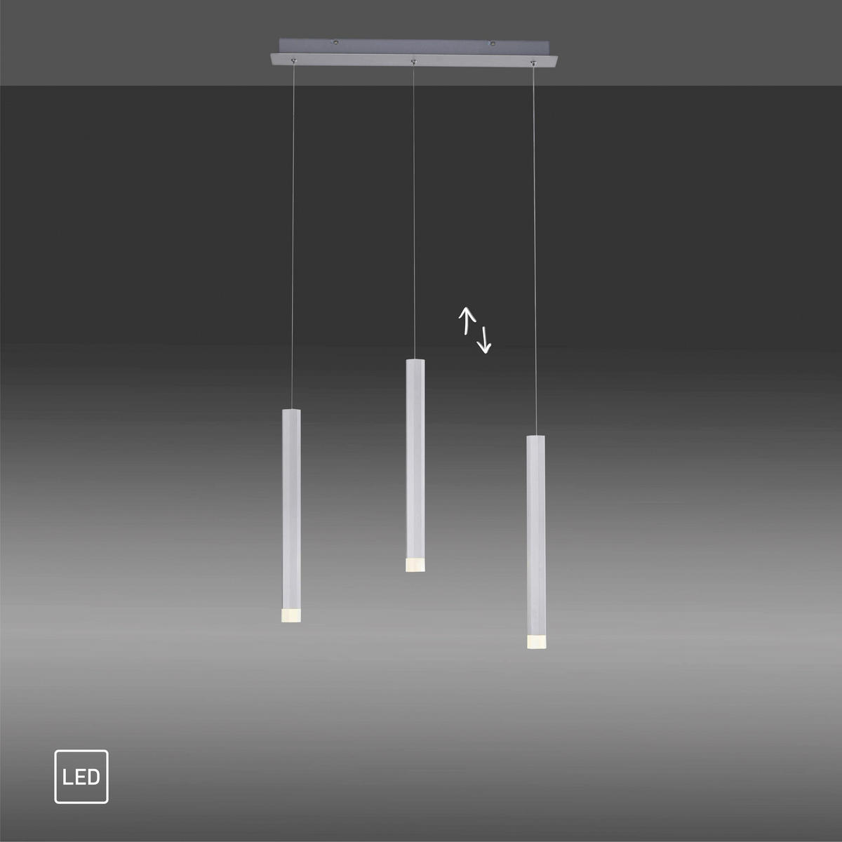 Just Light LED-Pendelleuchte BRUNO 15203-95 Alu Eisen Aluminium B/H/T: ca. 55x120x8 cm 3.0 Brennstellen BRUNO - Alu (55,00/120,00/8,00cm) - Just Light