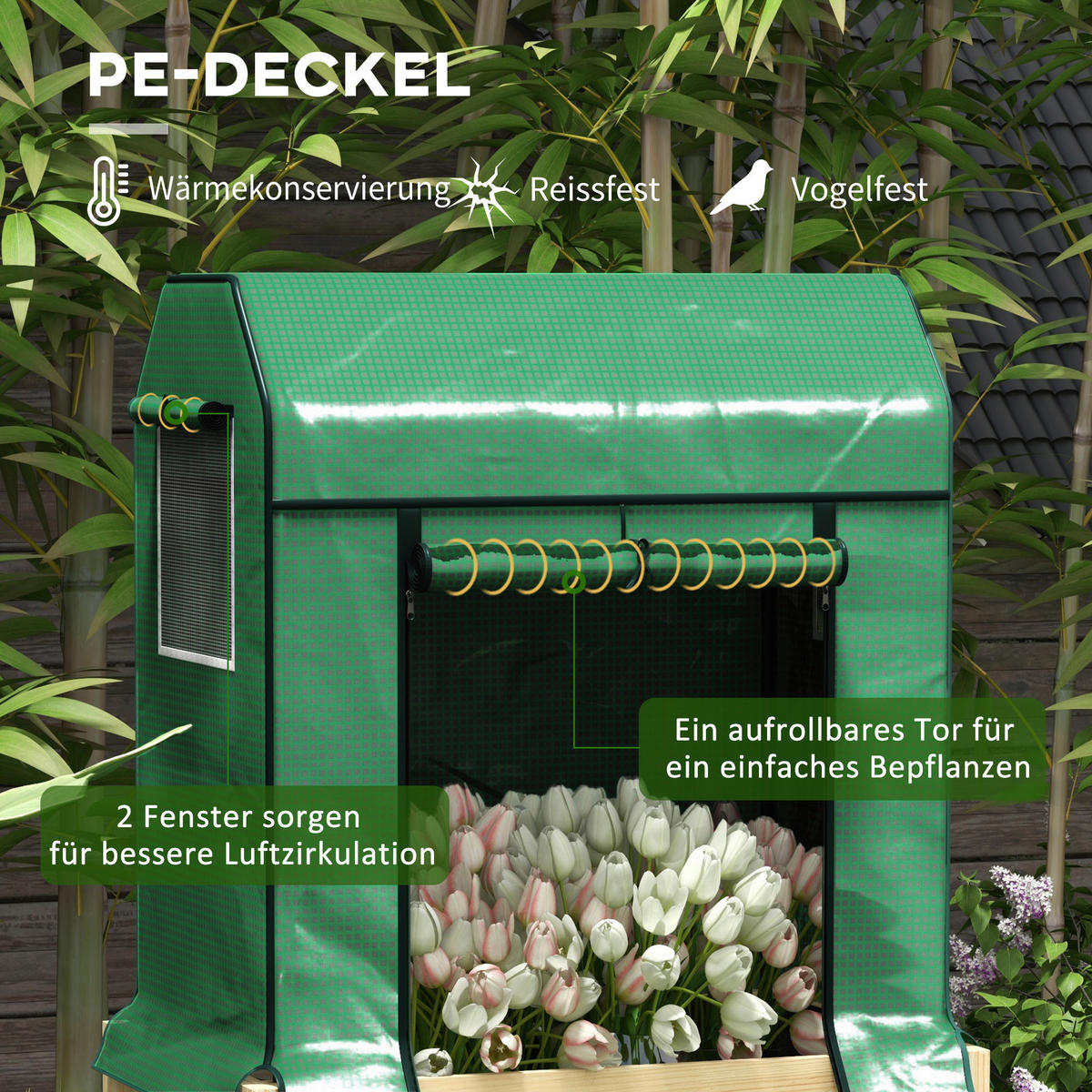 Outsunny Hochbeet-Abdeckung grün Kunststoff B/H/L: ca. 60x165x86 cm Hochbeet-Abdeckung - natur/grün (86,00/60,00/165,00cm) - Outsunny
