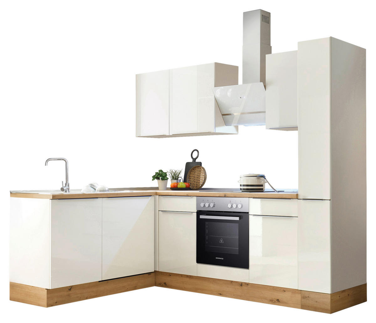 Respekta Winkelküche Marleen weiß Hochglanz B/H/T: ca. 250x211x170 cm Marleen - Eiche/weiß (250,00/211,00/170,00cm) - Respekta