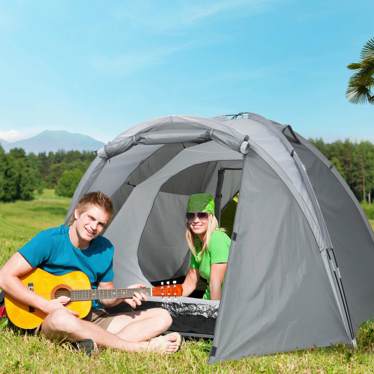 Outsunny Campingartikel B/H/L: ca. 220x350x145 cm Campingzelt - grau (145,00/220,00/350,00cm) - Outsunny