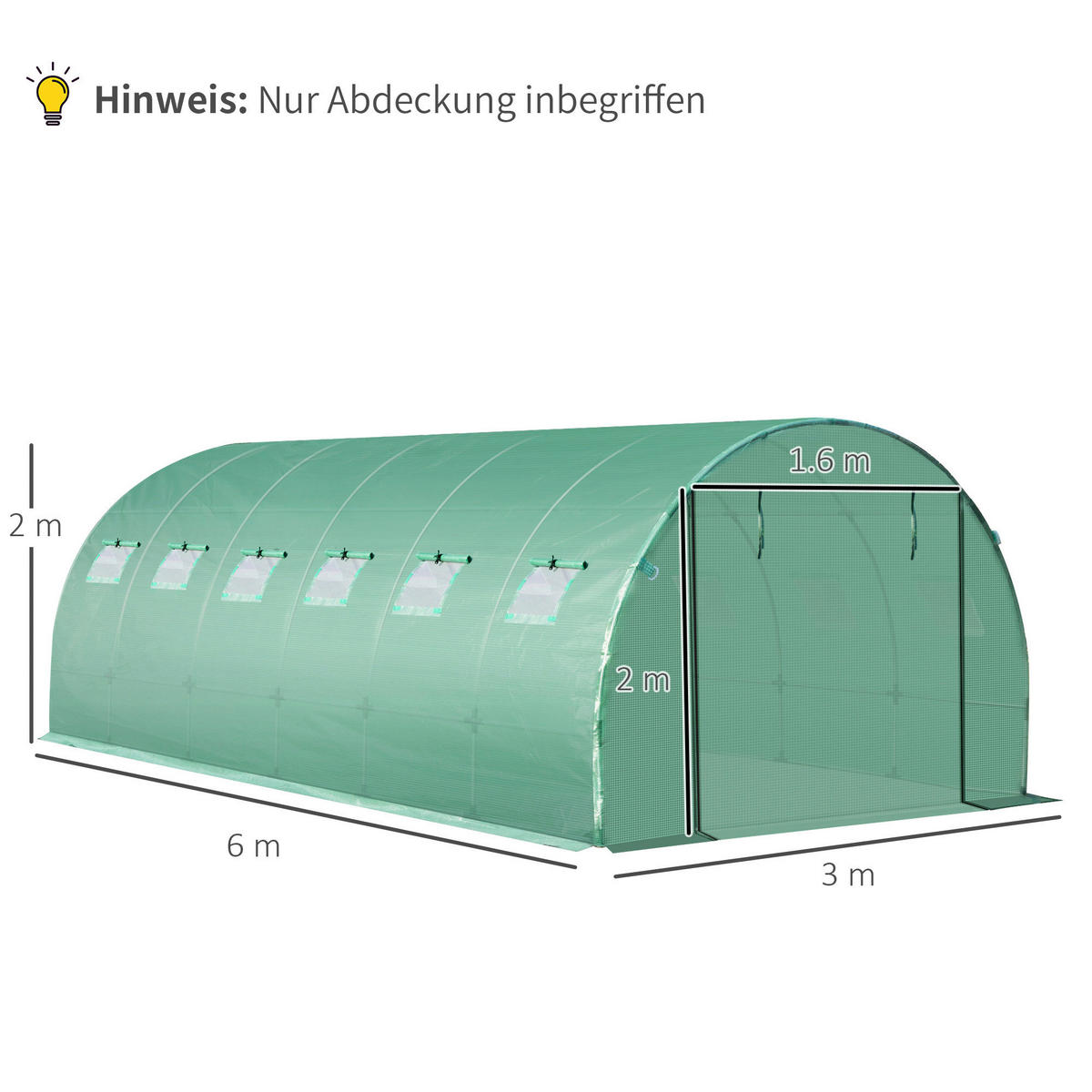 Outsunny Abdeckung für Foliengewächshaus B/H/L: ca. 200x200x600 cm Abdeckung_für_Foliengewächshaus - grün (600,00/200,00/200,00cm) - Outsunny