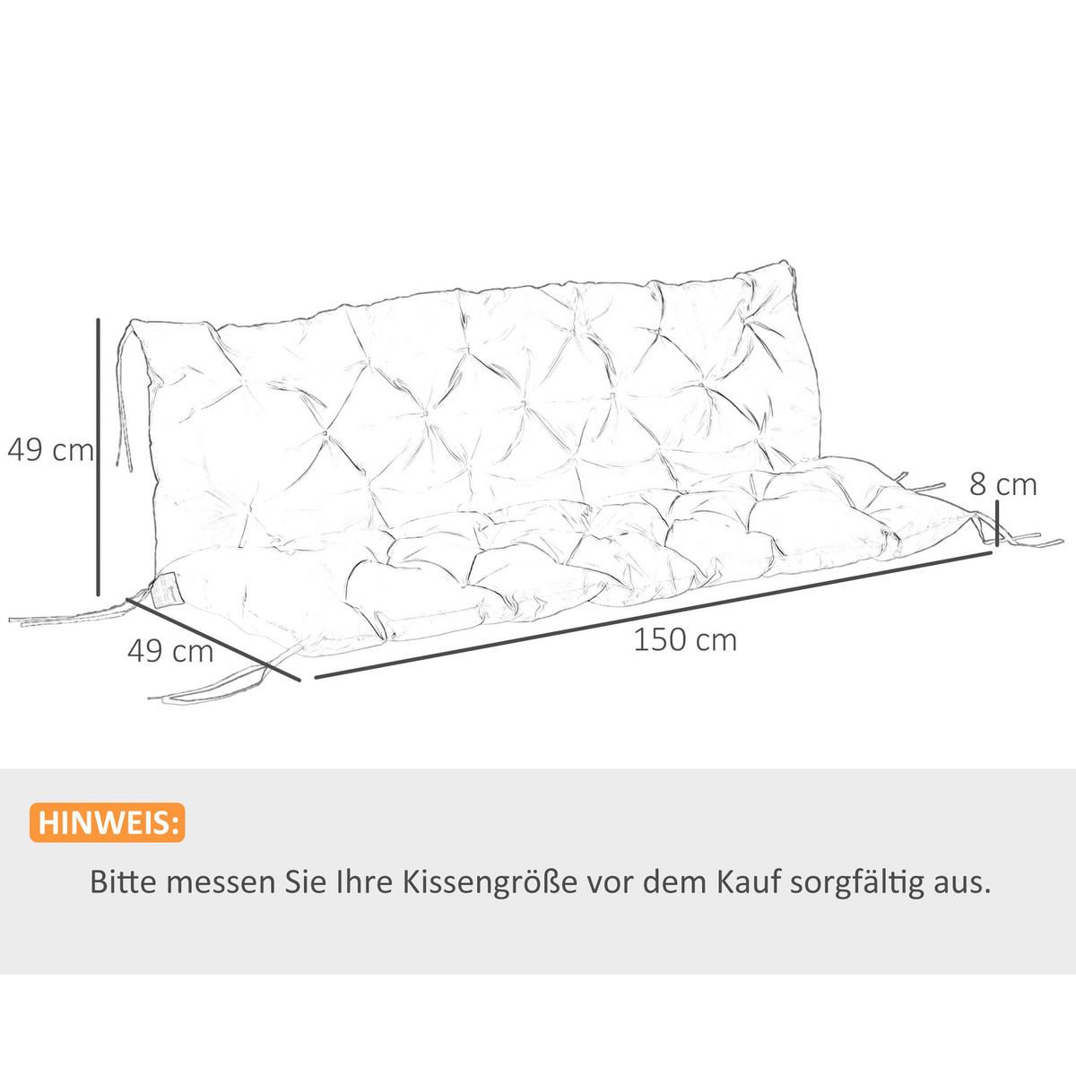 Outsunny Bankauflage dunkelgrau Baumwolle B/H/L: ca. 150x8x98 cm Bankauflage - dunkelgrau (98,00/150,00/8,00cm) - Outsunny