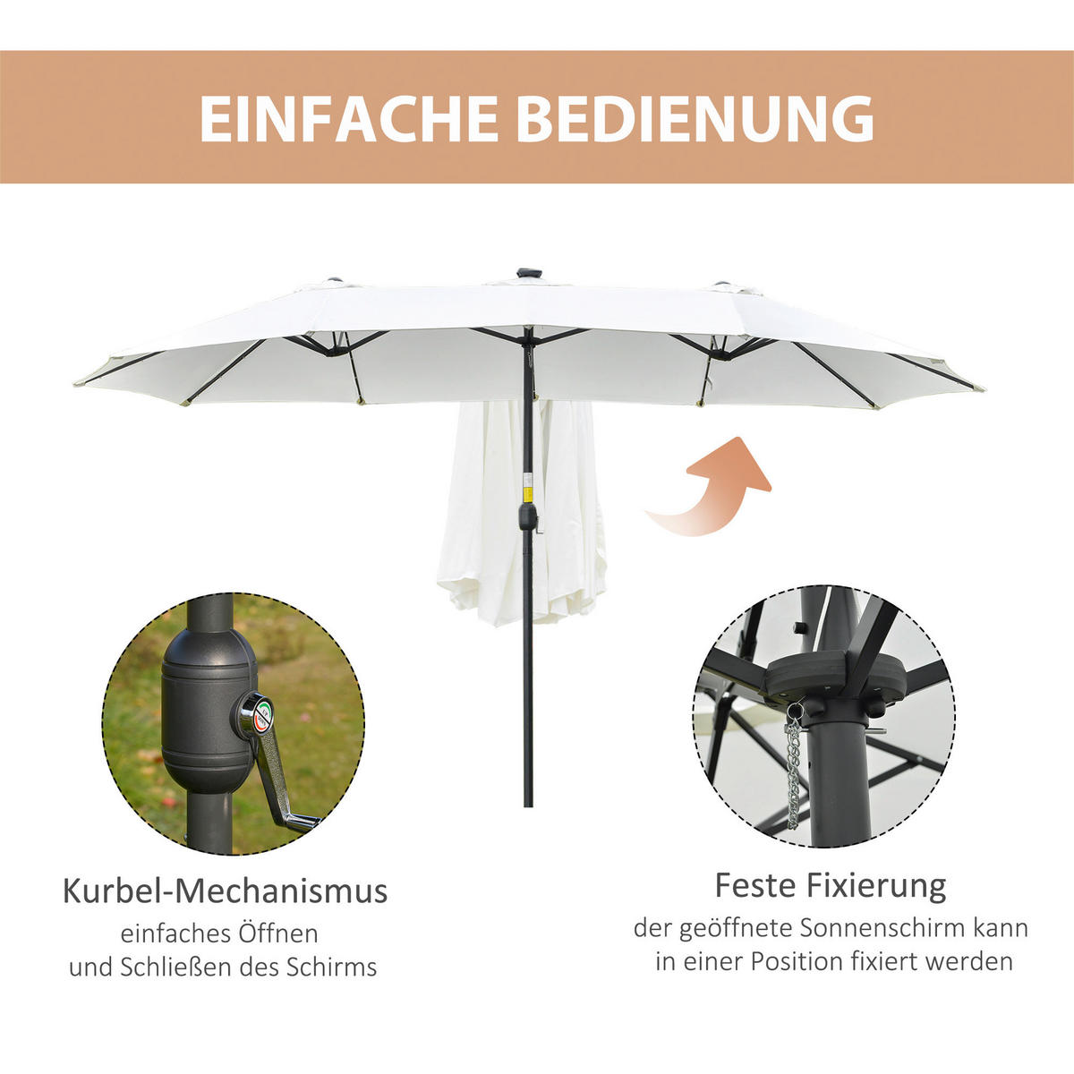 Outsunny Sonnenschirm mit Solar-LED-Leuchte bunt Polyester B/H/L: ca. 265x240x450 cm Sonnenschirm_mit_Solar-LED-Leuchte - bunt (450,00/265,00/240,00cm) - Outsunny