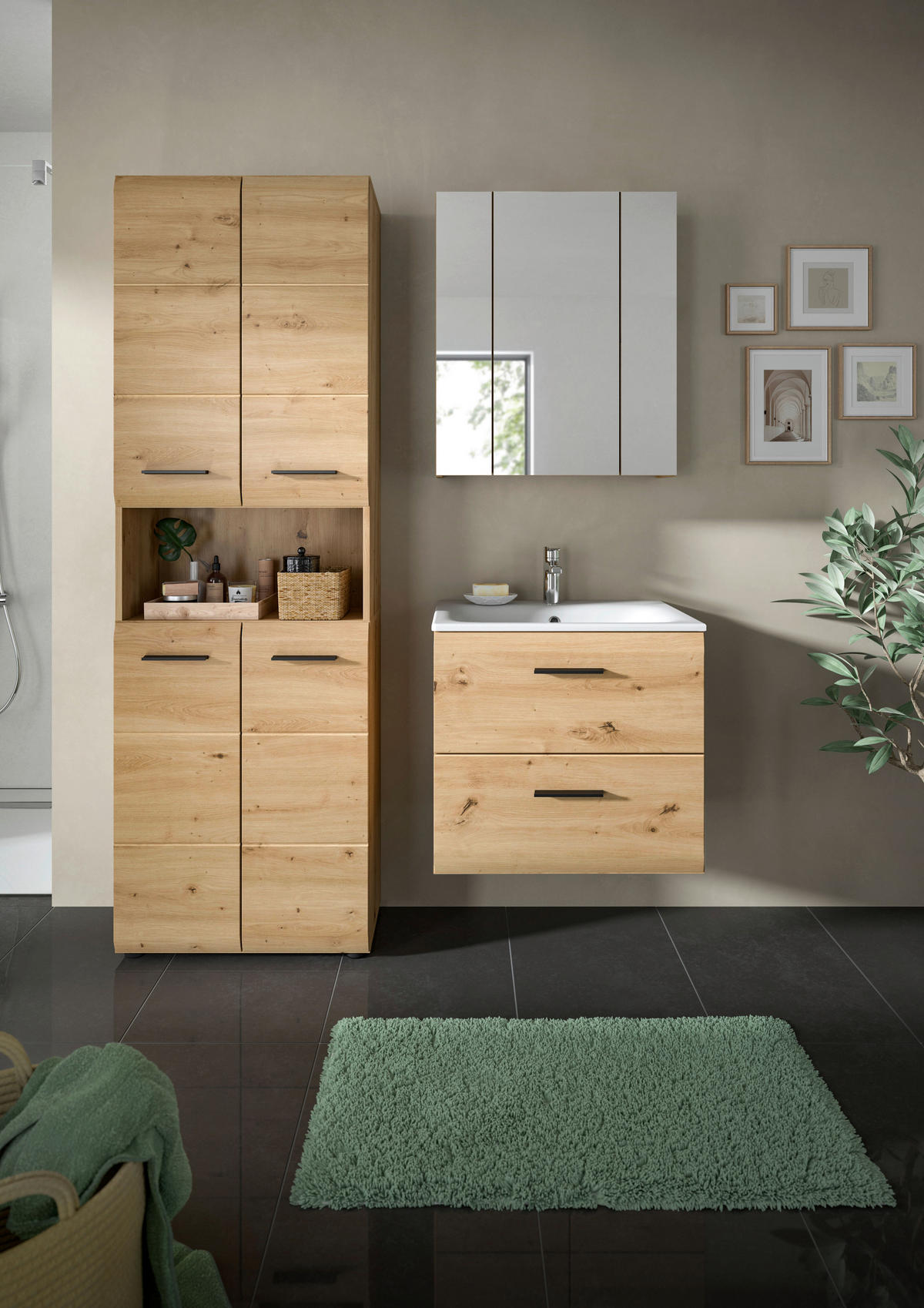 Badezimmer-Set Ice Artisan Oak Nachbildung B/H/T: ca. 135x185x46 cm Ice - (135,00/185,00/46,00cm) - xonox.home